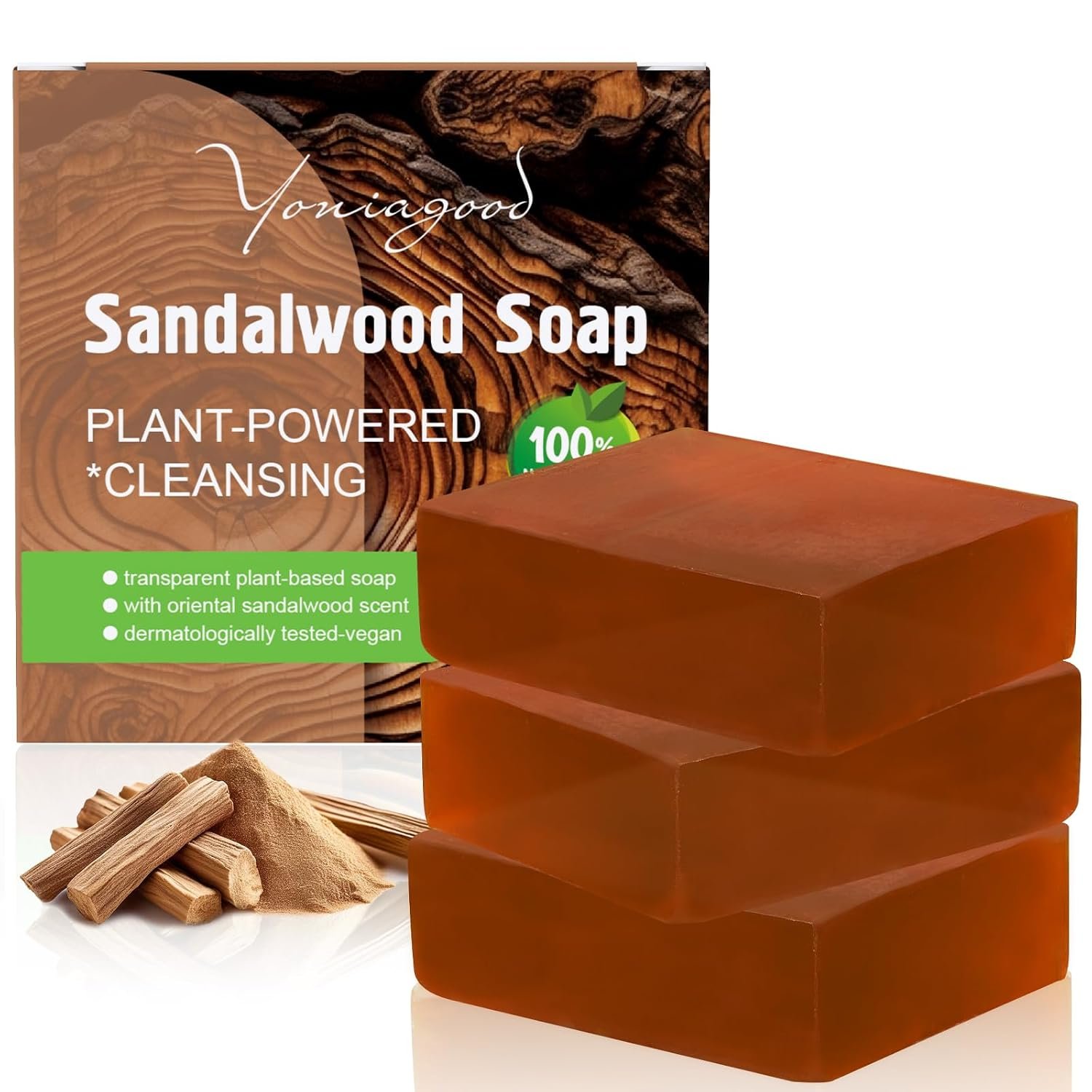 3 PCS Sandalwood Soap, Natural Exfoliating 4in1 Hair, Body, Face & Shaving Mens Bar Soap with Plant-Based Cleanser, Organic Handmade Bath Deodorant Moisturizing Shower for Women All Skin Types