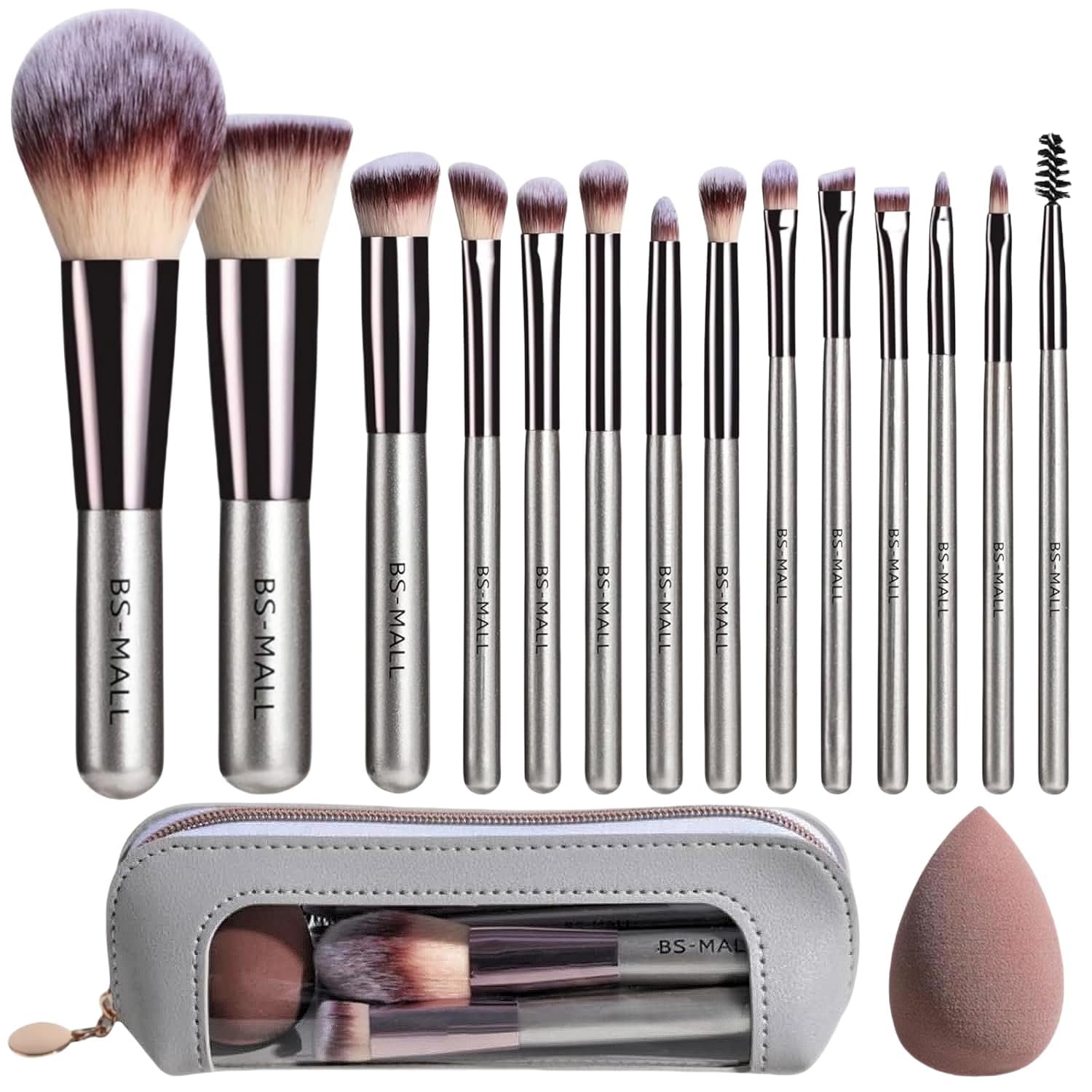 Travel Makeup Brush Set BS-MALL14 PCS Professional Makeup Brushes with Case & Sponge for Foundation, Concealer, Powder, Blush & Eyeshadow, Soft Synthetic Brush Kit for Women, Beginners & Travelers
