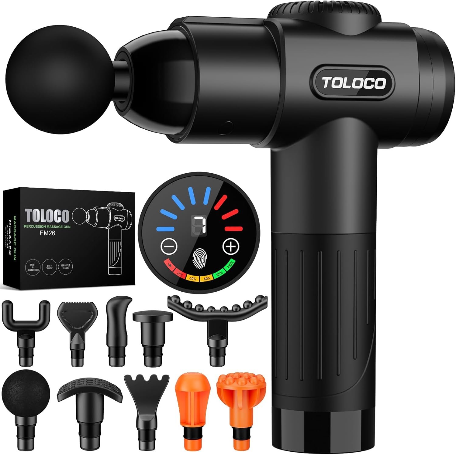 TOLOCO Massage Gun, Deep Tissue Back Massage for Athletes for Pain Relief, Percussion Massager with 10 Massages Heads & Silent Brushless Motor, Fathers Day Dad Gifts, Black