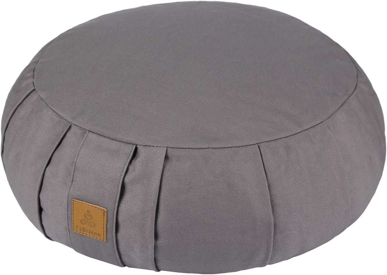 Round Zafu Meditation Cushion, D=15″ H=5.5″ Zabuton Meditation Pillow, Yoga Bolster/Pillow, Floor seat, Zippered Organic Cotton Cover, Natural Buckwheat, Kneeling Pillow