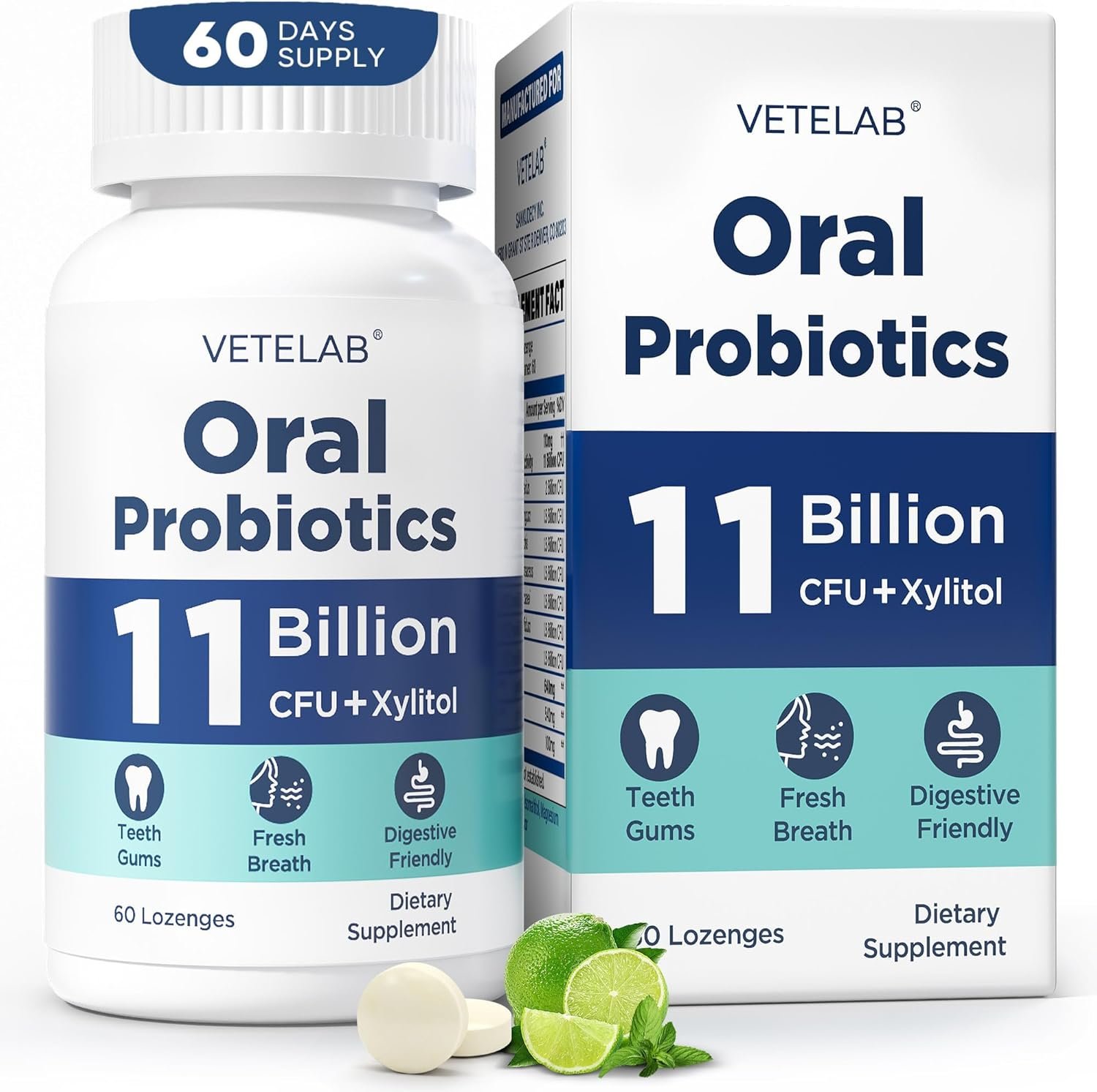 Oral Probiotics for Mouth Bad Breath – 11 Billion CFU Chewable Probiotics for Teeth & Gums, Dry Mouth, Gum Restore, Fresh Breath, Chronic Halitosis & Gut Health, 60 Lozenges