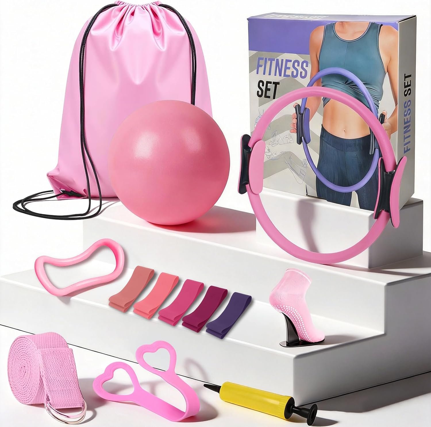 Uluck 13 PCS Pilates Kit for Women,Pilates Kit for Home Workouts, Pilates Equipment Ring and Ball Set, Home Pilates Workout Kit, Pilates Starter Kit for Women at Gym Studio Travel