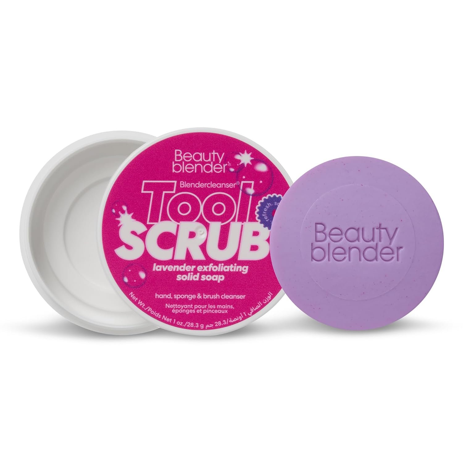 Beautyblender Blendercleanser Tool Scrub Solid Cleanser – Lavender Makeup Sponge & Brush Cleansing Bar – Hand, Sponge, and Brush Cleanser, Removes Makeup & Buildup, Travel-Friendly, 1 oz