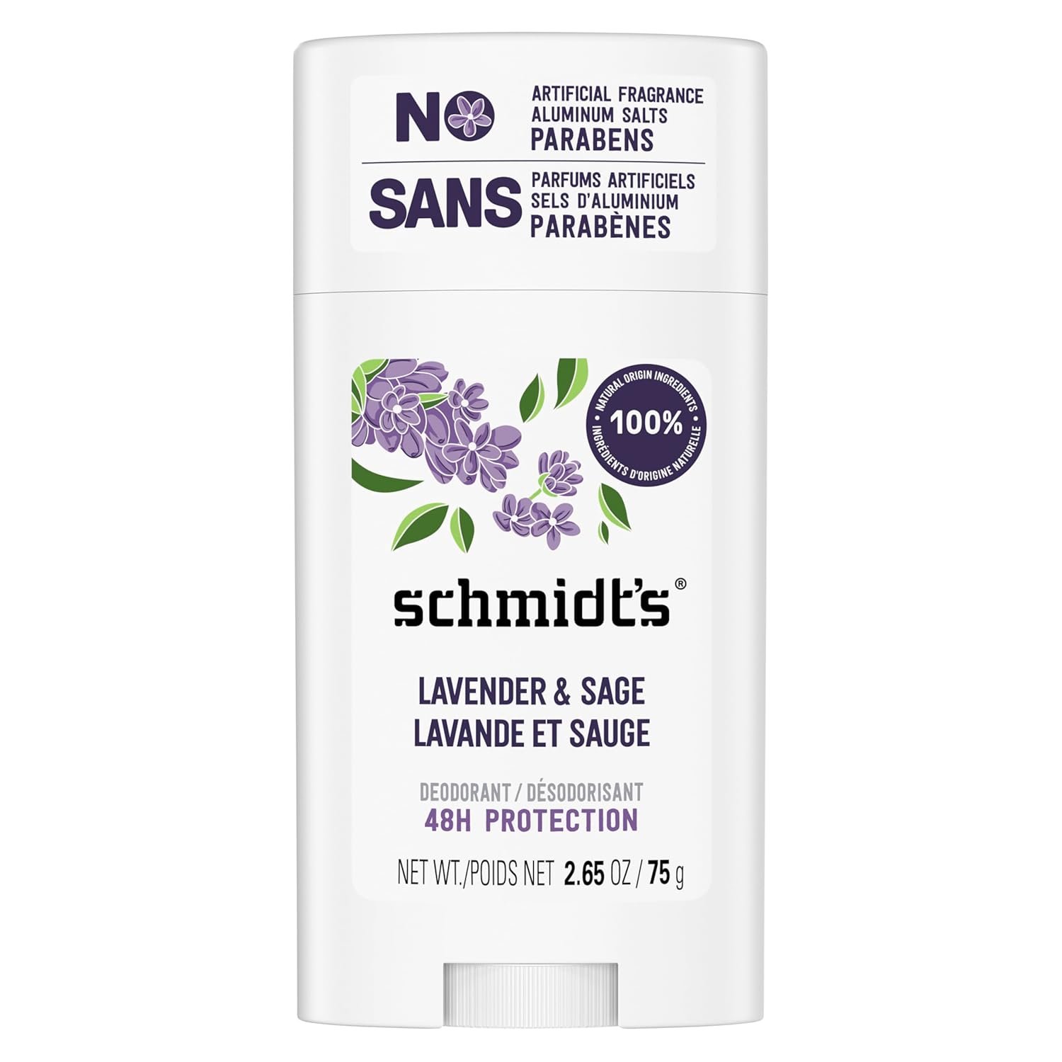 Schmidt’s Aluminum-Free Vegan Deodorant Lavender & Sage with 24 Hour Odor Protection, for Women and Men, Natural Ingredients, Cruelty-Free, 2.65 oz