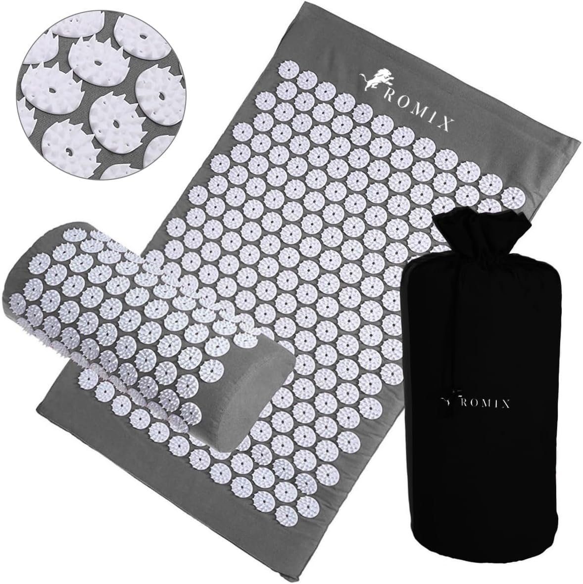 ROMIX Acupressure Mat and Pillow Set, Acupuncture Mat for Back Pain, Neck, Shoulder Pain Relief, Stress Reduction, Wellness Therapy, Cushioned Acupressure Mats with Carry Bag for Men and Women
