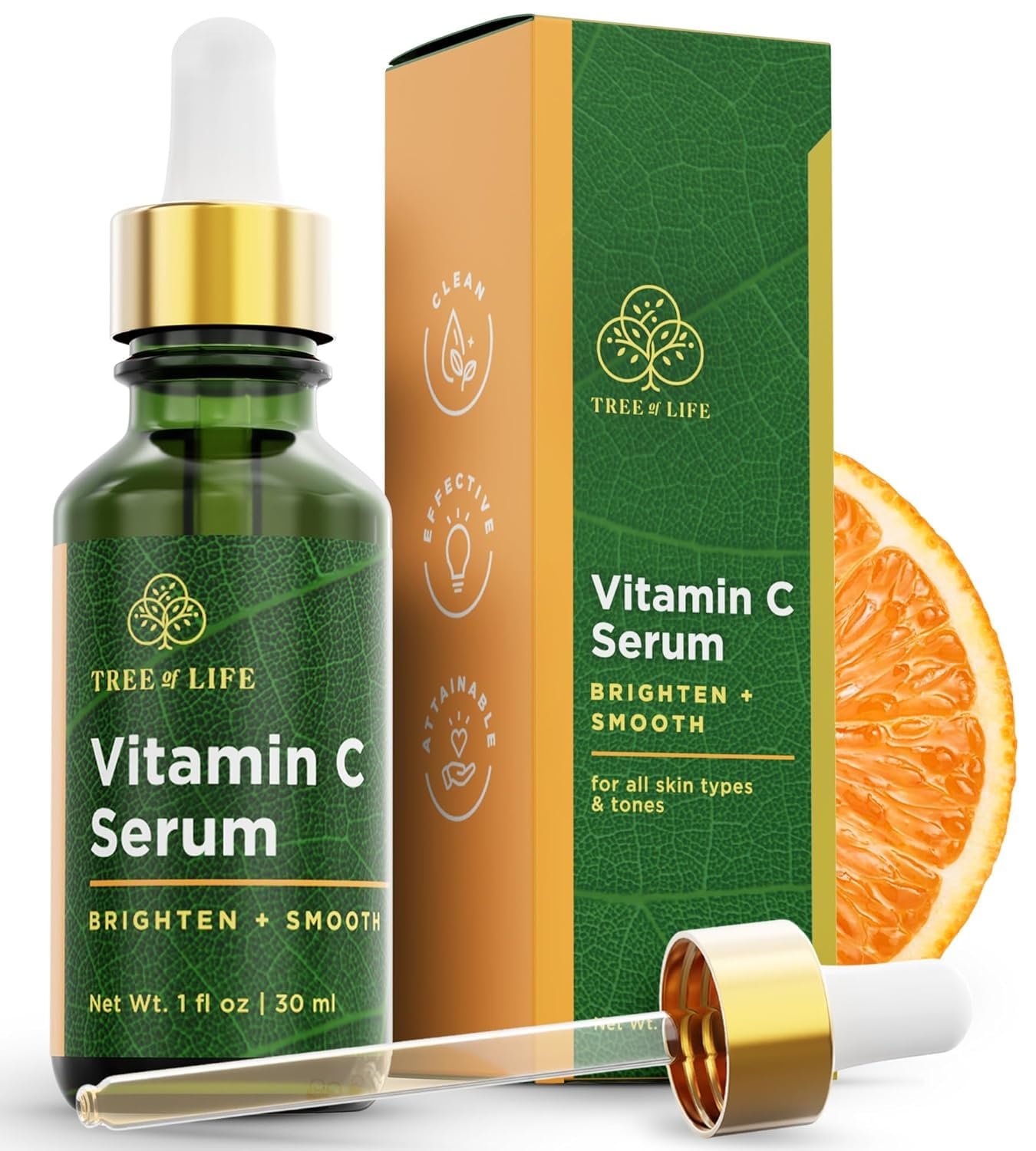 Tree of Life Vitamin C Serum For Face – Brightening Face Oil for Dark & Age Spots – For Dry & Sensitive Skin with Vitamin E for Soft Smooth Glow – Dermatologist Tested, 1 Fl Oz