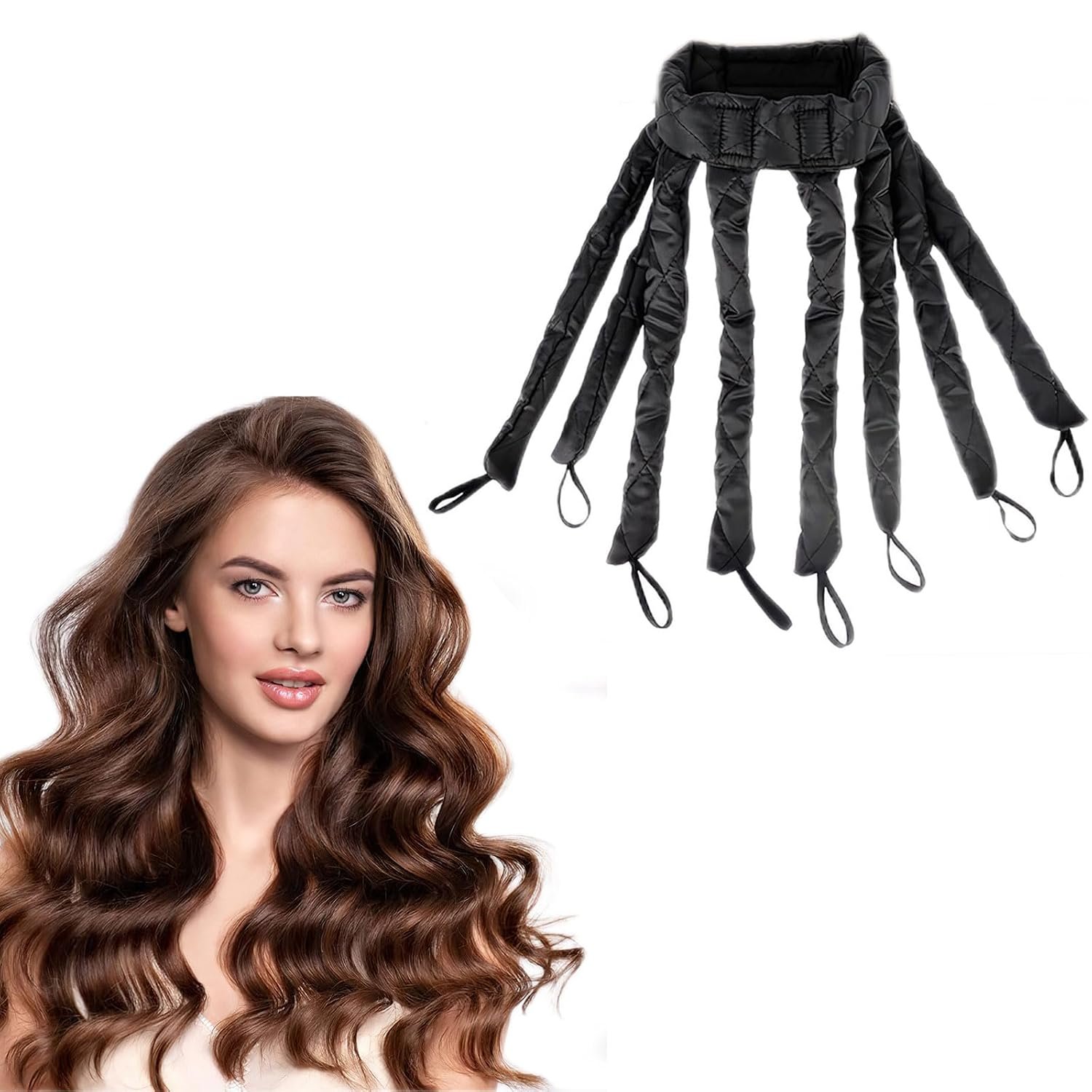Black Heatless Hair Curler, Adjustable Removable Non Heat Curling Rod Rolls Headband for Long Short Hair, Soft Satin DIY Lazy Rollers Styling Tool for Women for Sleeping Curling