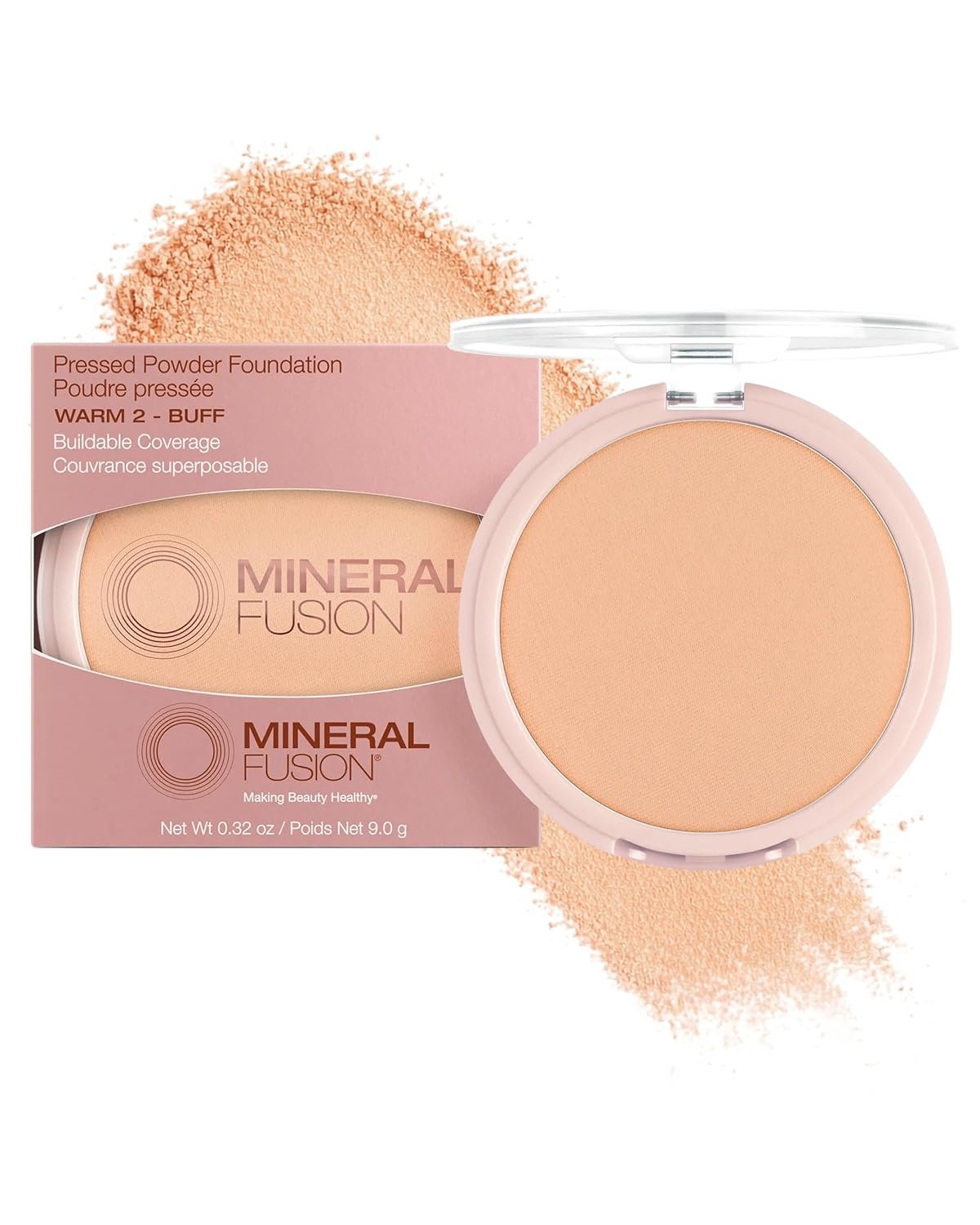 Mineral Fusion Pressed Powder Foundation – Matte Finish Face Powder for Medium Skin with Yellow Undertones – Age Defying Natural Makeup – Talc Free, Vegan, Hypoallergenic (Warm 2)