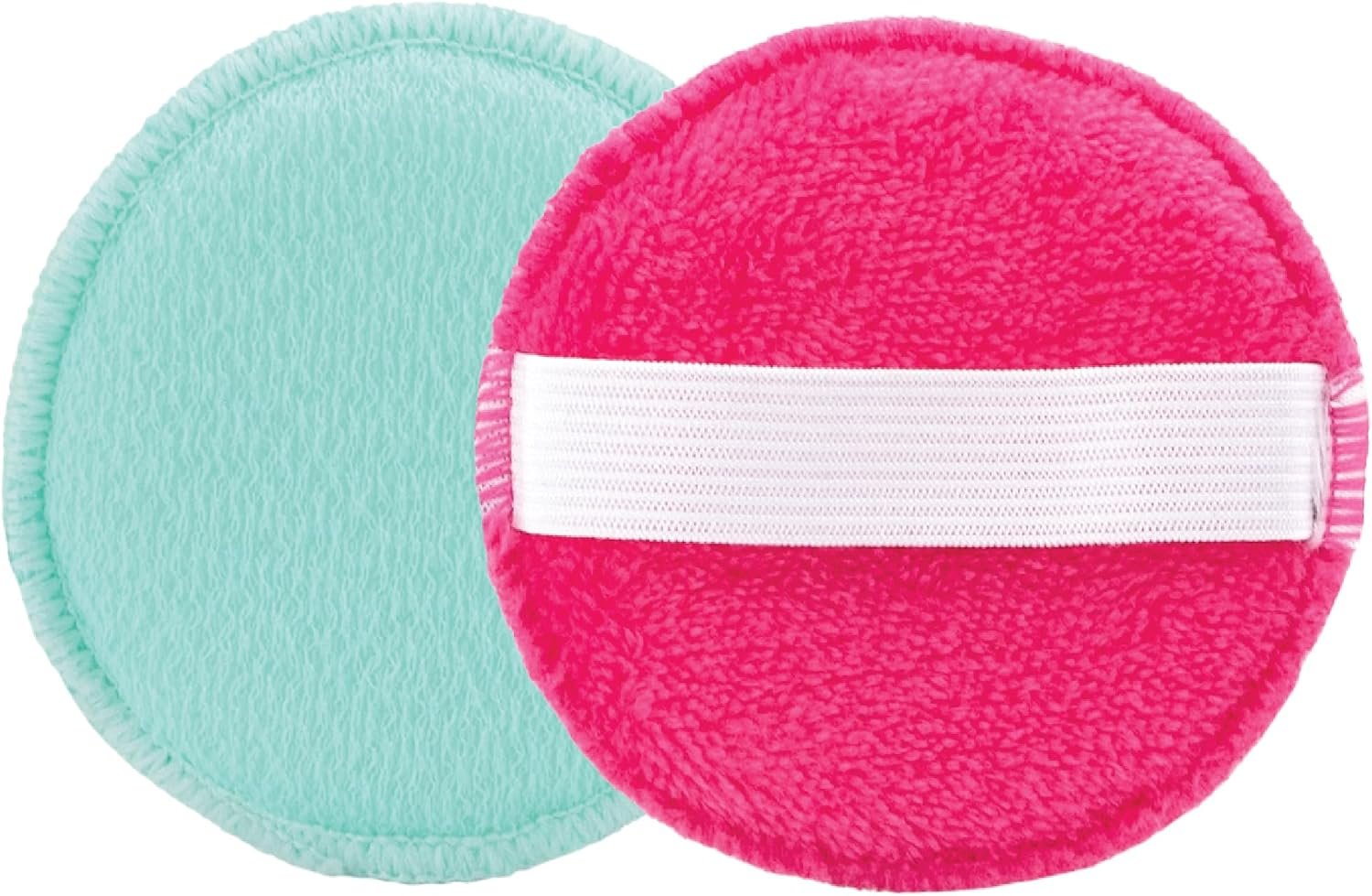 S&T INC. Face Scrubber, Dual-Sided Face Exfoliator with Elastic Strap, Facial Cleansing Pads and Makeup Remover, 3.3 Inch Diameter, 2 Pack, Teal and Pink