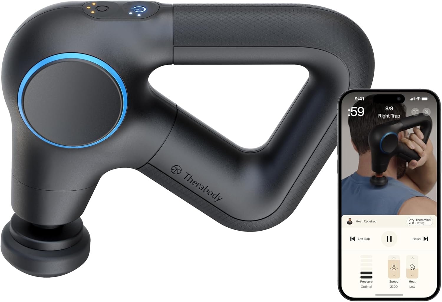 TheraGun Therabody Prime Plus Heated, Powerful Massage Gun for Enhanced Warm-Up & Workout Recovery – Quiet Deep Tissue Massager for Body and Back Pain Relief – Leg & Back Massager with Heat