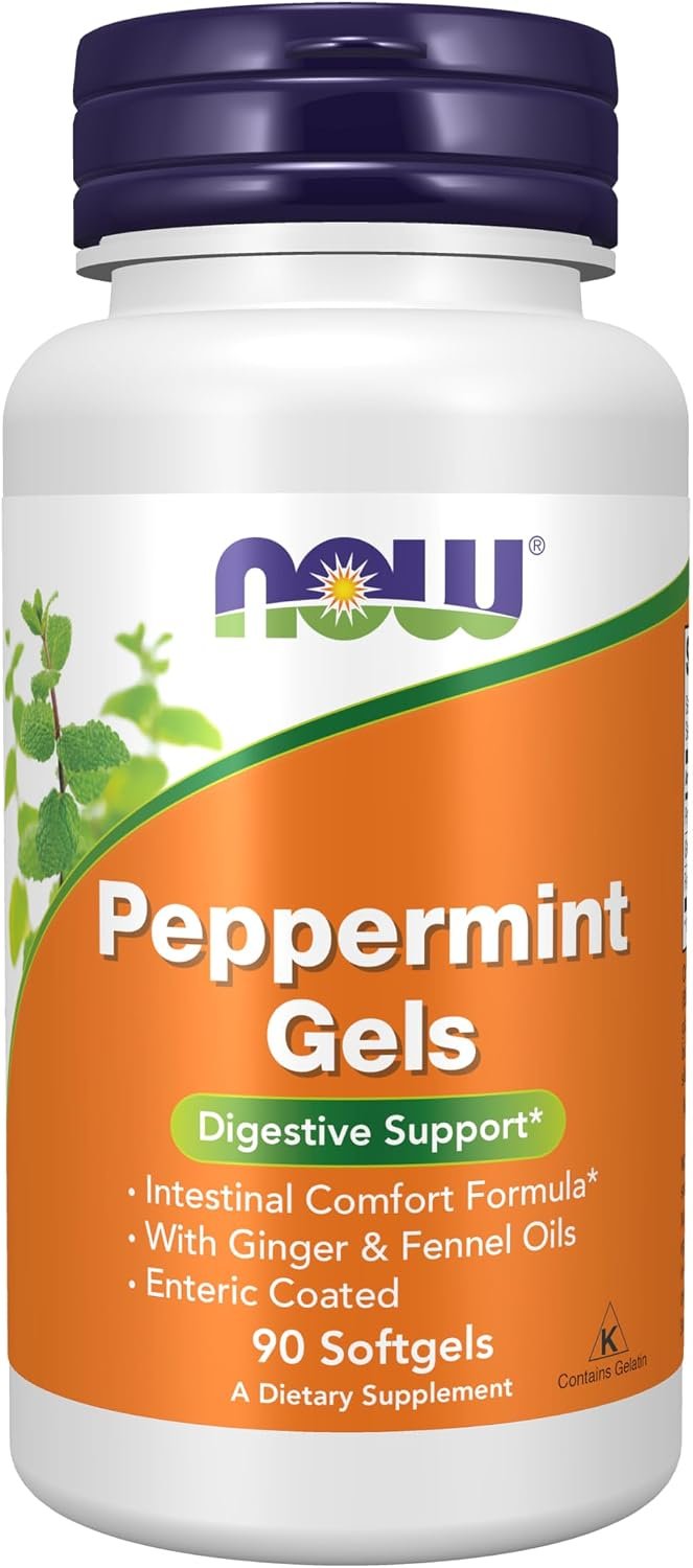 NOW Foods Supplements, Peppermint Gels with Ginger & Fennel Oils, Enteric Coated, Digestive Support*, 90 Softgels