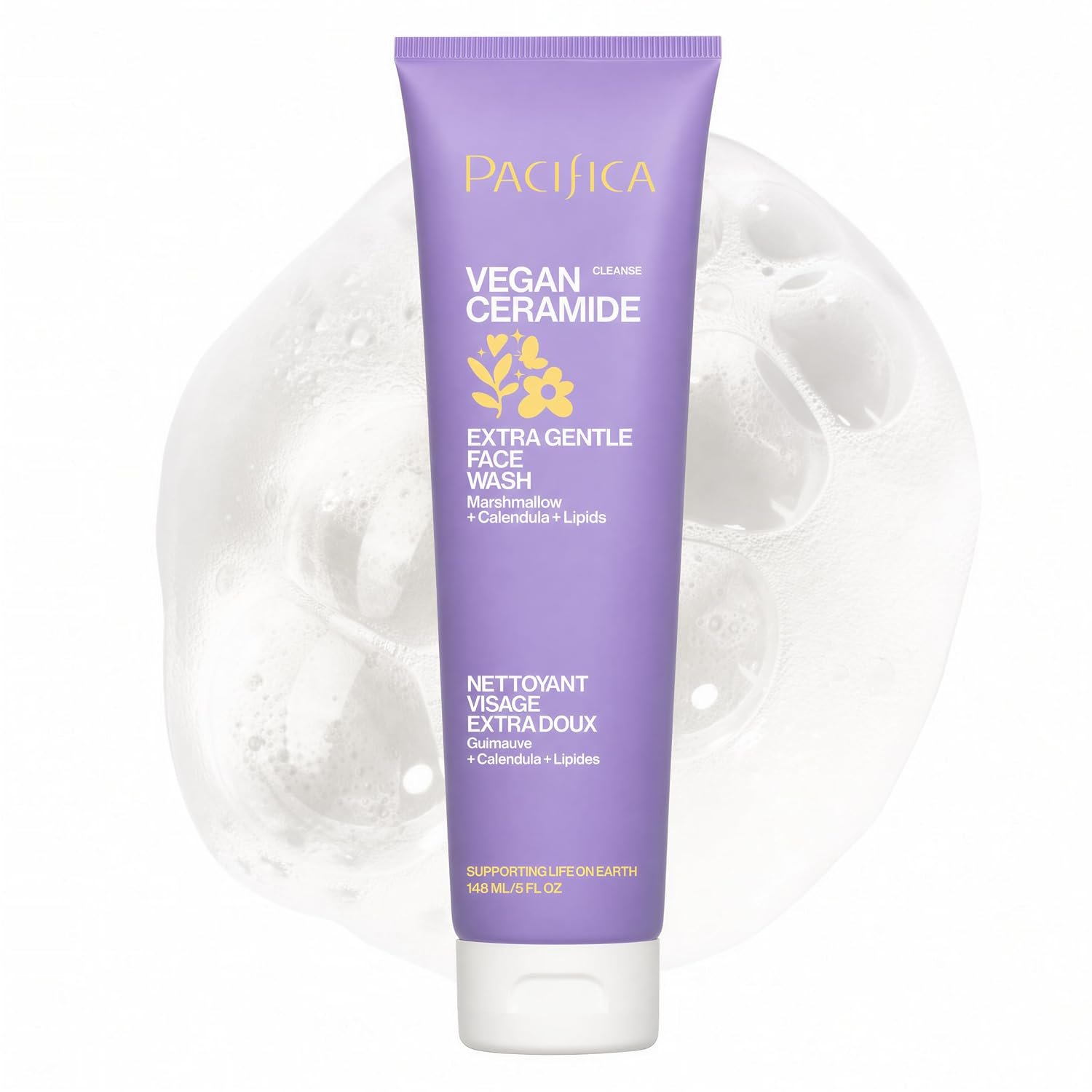 Pacifica Face Wash for Sensitive Skin Facial Cleanser Vegan Ceramide Barrier Repair Extra Gentle for Daily Fragrance Free for Sensitive Skin, Clean Beauty, Vegan & Cruelty-Free Dermatologist Tested