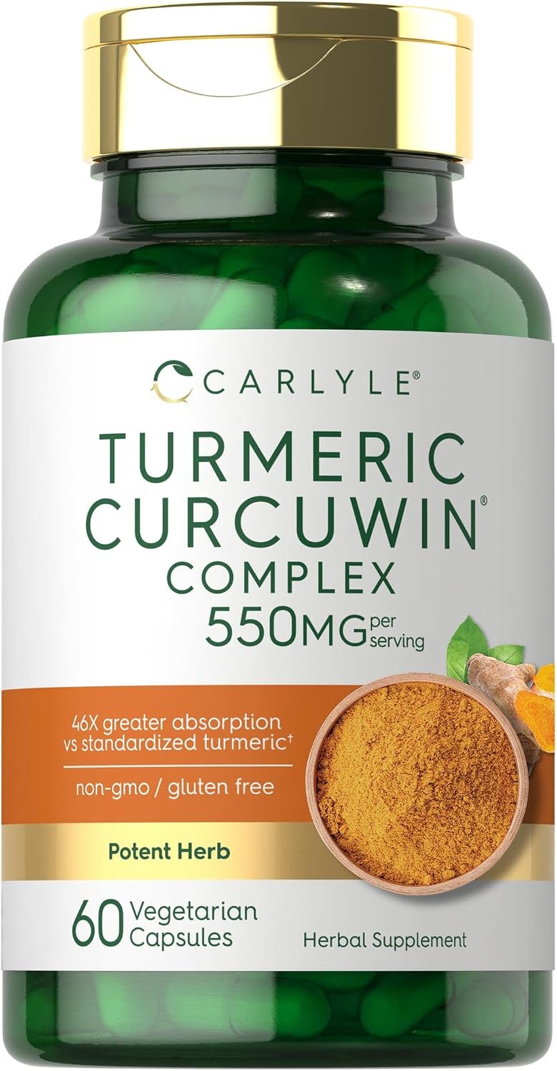 Carlyle Turmeric Curcumin 550mg | 60 Vegetarian Capsules | High Absorption with 95% Curcuminoids and CurcuWin Extract | Non-GMO & Gluten Free Supplement