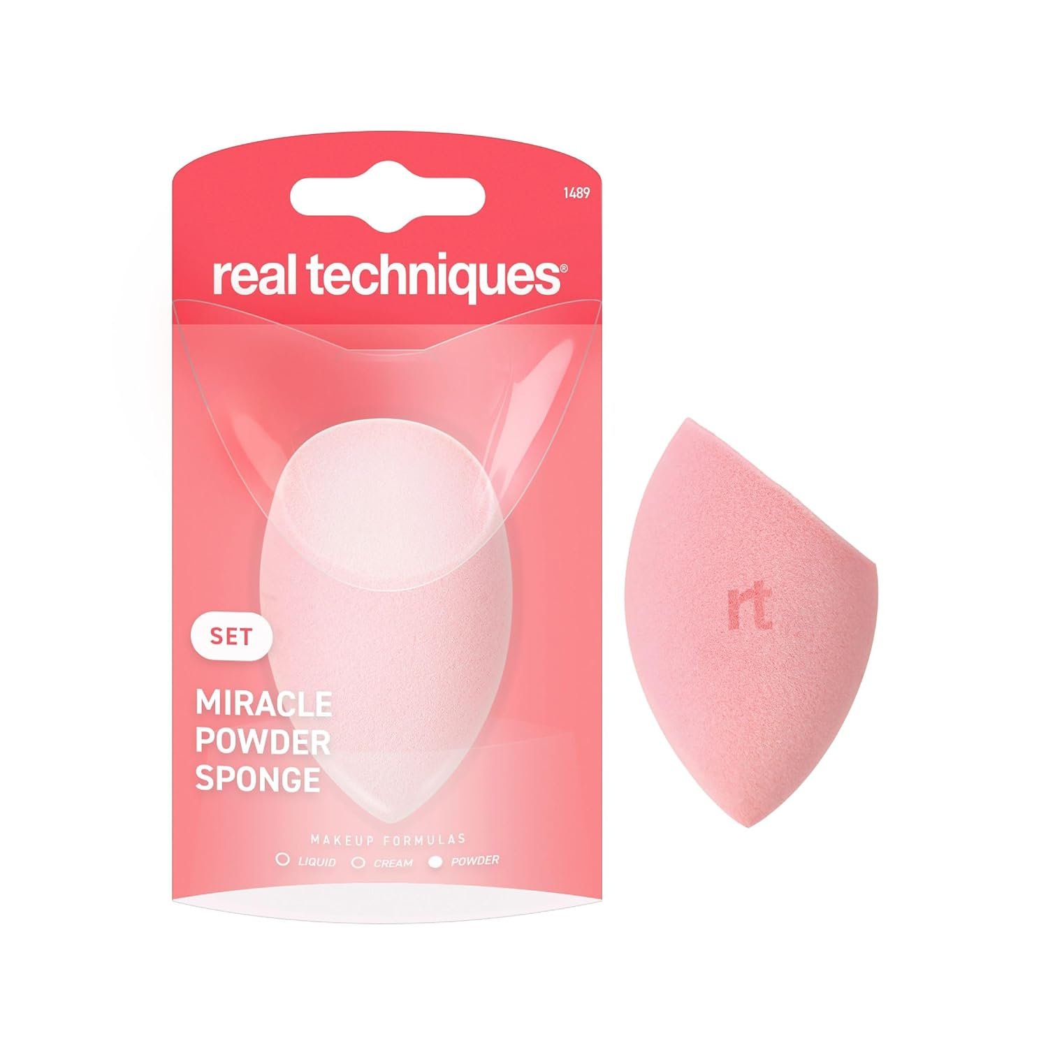 Real Techniques Miracle Powder Sponge, Makeup Blending Sponge For Powder Products, Set Makeup For Natural Finish & Cloud Skin, Buildable Coverage, Velvet Material, Latex-Free Foam, 1 Count