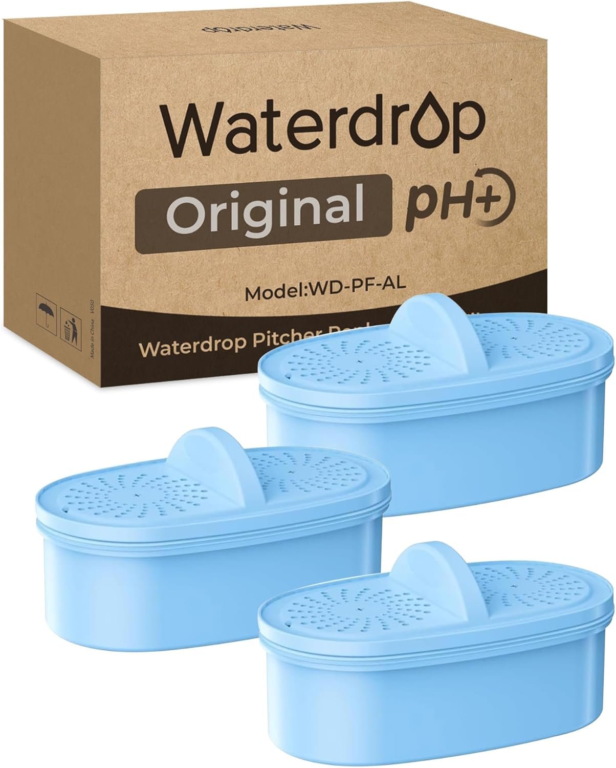 [Original] Waterdrop PF-AL Alkaline Water Filter Replacement for Waterdrop Pitcher Filtration System, Improved Coffee Taste, Last Up to 100 Gallons, 3 Pack