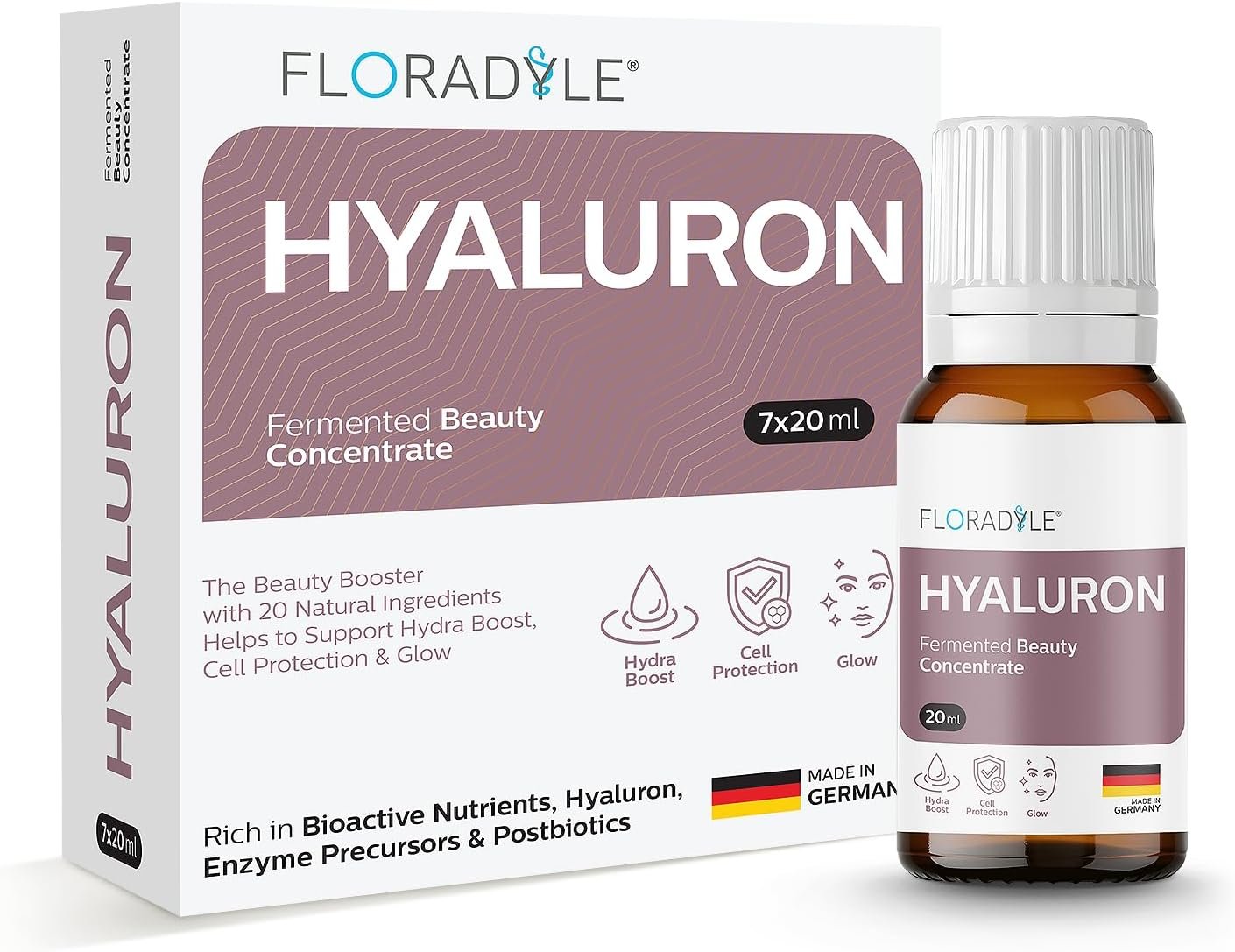 Hyaluron Fermented Beauty Concentrate | 20 Bioactive Nutrients for Deep Hydration, Glow & Cellular Renewal | Immunity Boosting Shot | Vegan & Sugar-Free | 20ml (Pack of 7)