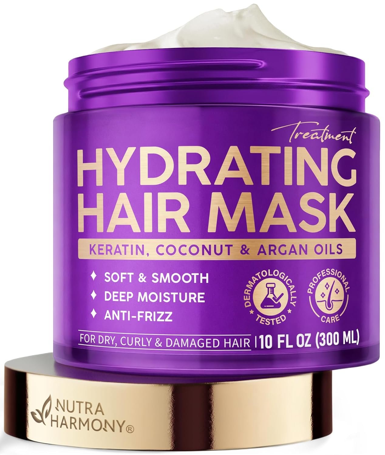 Hydrating Hair Mask – Deep Conditioning Treatment for Dry, Frizzy & Damaged Hair – Keratin Mask with Coconut & Argan Oils, Collagen & Wheat Protein – Smooths, Softens & Controls Frizz, Curl-Safe, 10oz