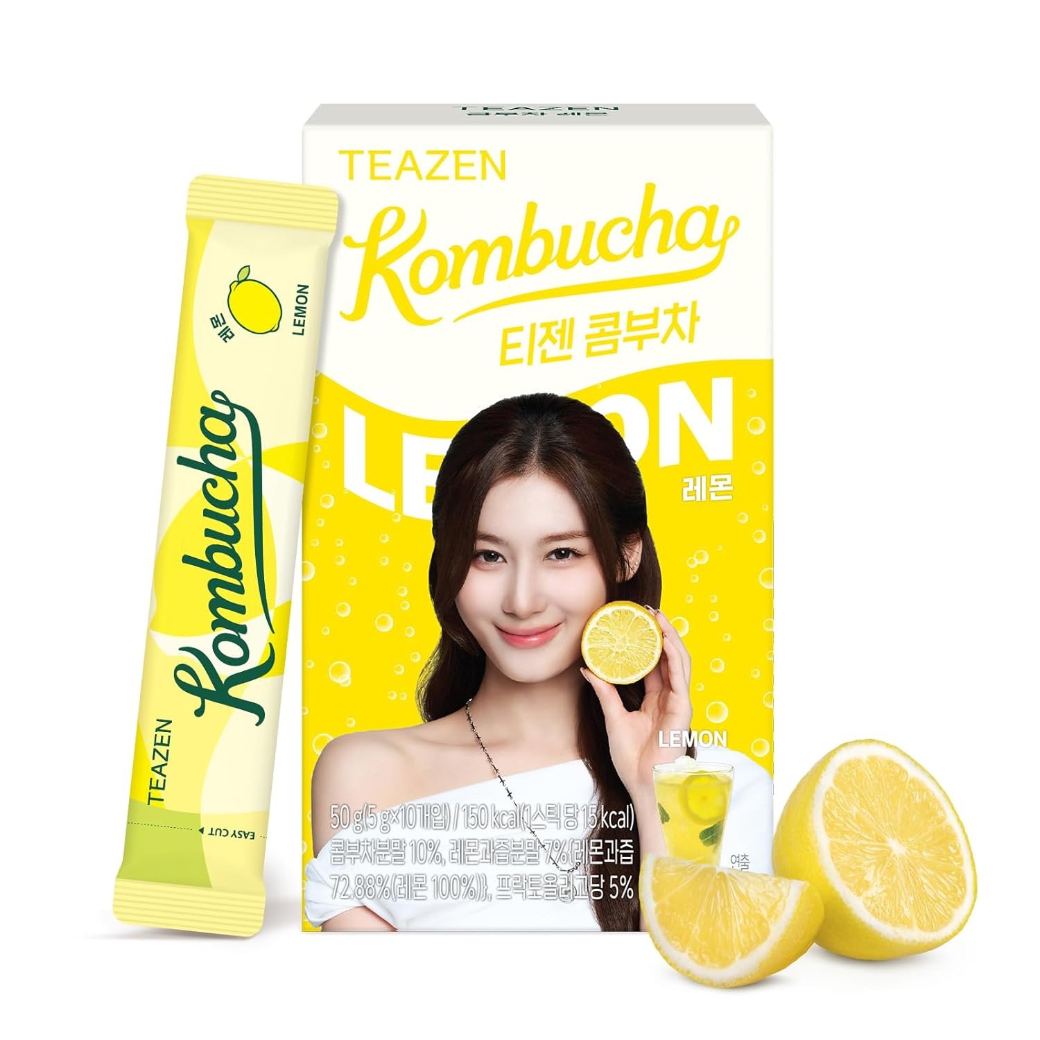 TEAZEN Lemon Kombucha Tea, Hydration Drink Mix, Sugar Free, Live Probiotics & Prebiotics, 10 Sticks, 1.76oz
