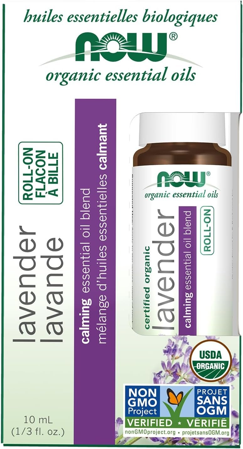 NOW Foods Essential Oils, Lavender Roll-On, Certified Organic, Calming Blend, Steam Distilled, Topical Aromatherapy, 10-mL