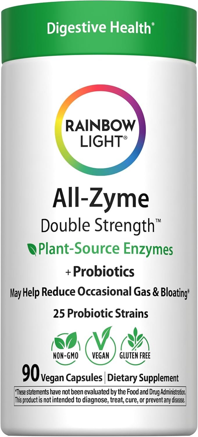 Rainbow Light Advanced Enzyme Supplement | 90 Capsules | Plant-Source 18 Digestive Enzyme Blend | 25 Probiotic Strains + Prebiotic, Bromelain, Papain & More | for Occasional Gas & Bloating