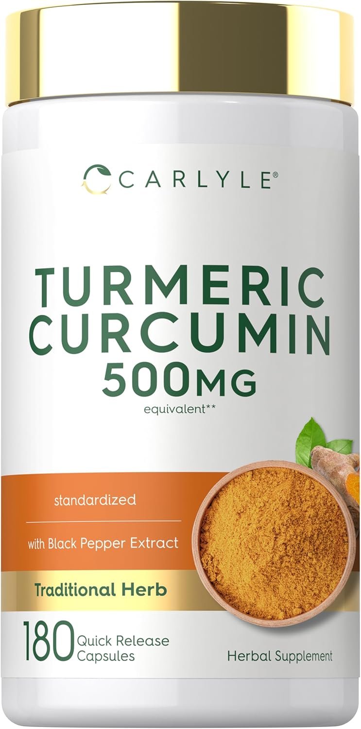Carlyle Turmeric Curcumin Supplement | 180 Capsules | with Black Pepper Extract | Non-GMO & Gluten Free