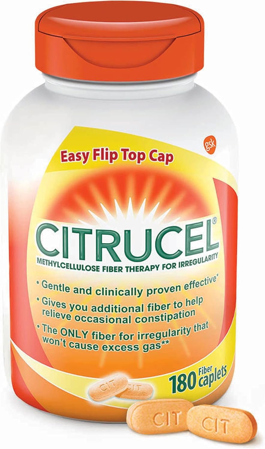 CITRUCEL Fiber Therapy Caplets for Irregularity, Easy to Swallow Methylcellulose, 180 Count