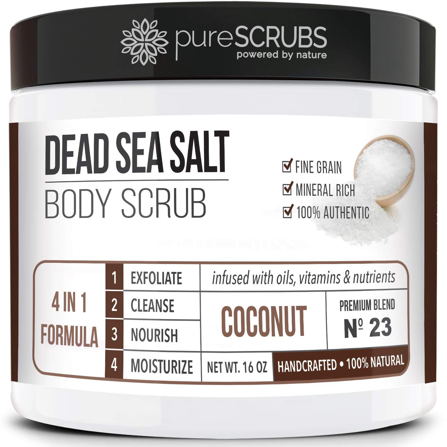 pureSCRUBS Premium Coconut Body Scrub Set, Exfoliating Dead Sea Salt Scrub | Ultra Skin Smoothing, Deeply Moisturizing Body Exfoliator, Shower Scrub for Rough, Dry Skin, Includes Loofah, Spoon & Soap