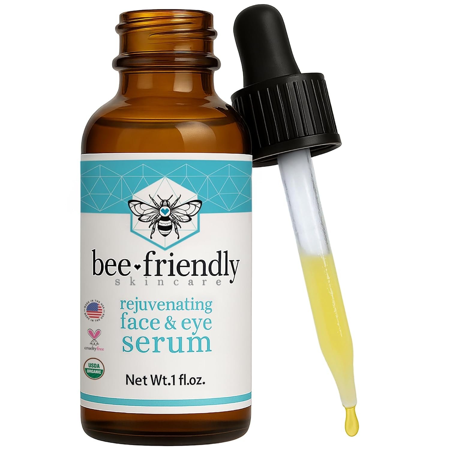 BeeFriendly® Organic Face & Eye Serum, 1 oz | Deep Hydration, Nourishes, Tightens, and Firms, Lifts Facial Skin, USDA Certified & All Natural, For Women or Men