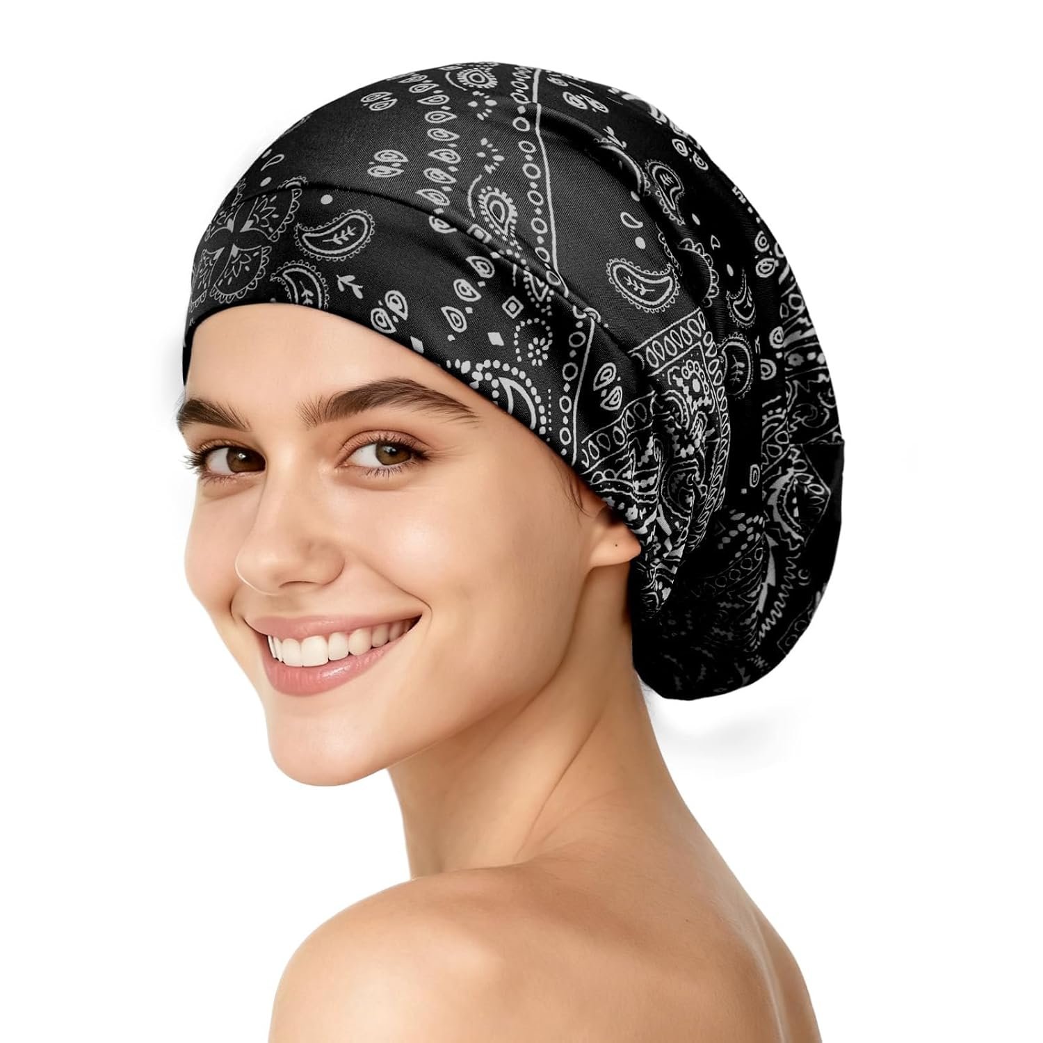 YFONG Mulberry Silk Hair Bonnet for Sleeping Women Men, Real Silk Lining, Not Satin, Stay On All Night Sleep Bonnet with Adjustable Strap for Curly Short Long Fine Hair, Black