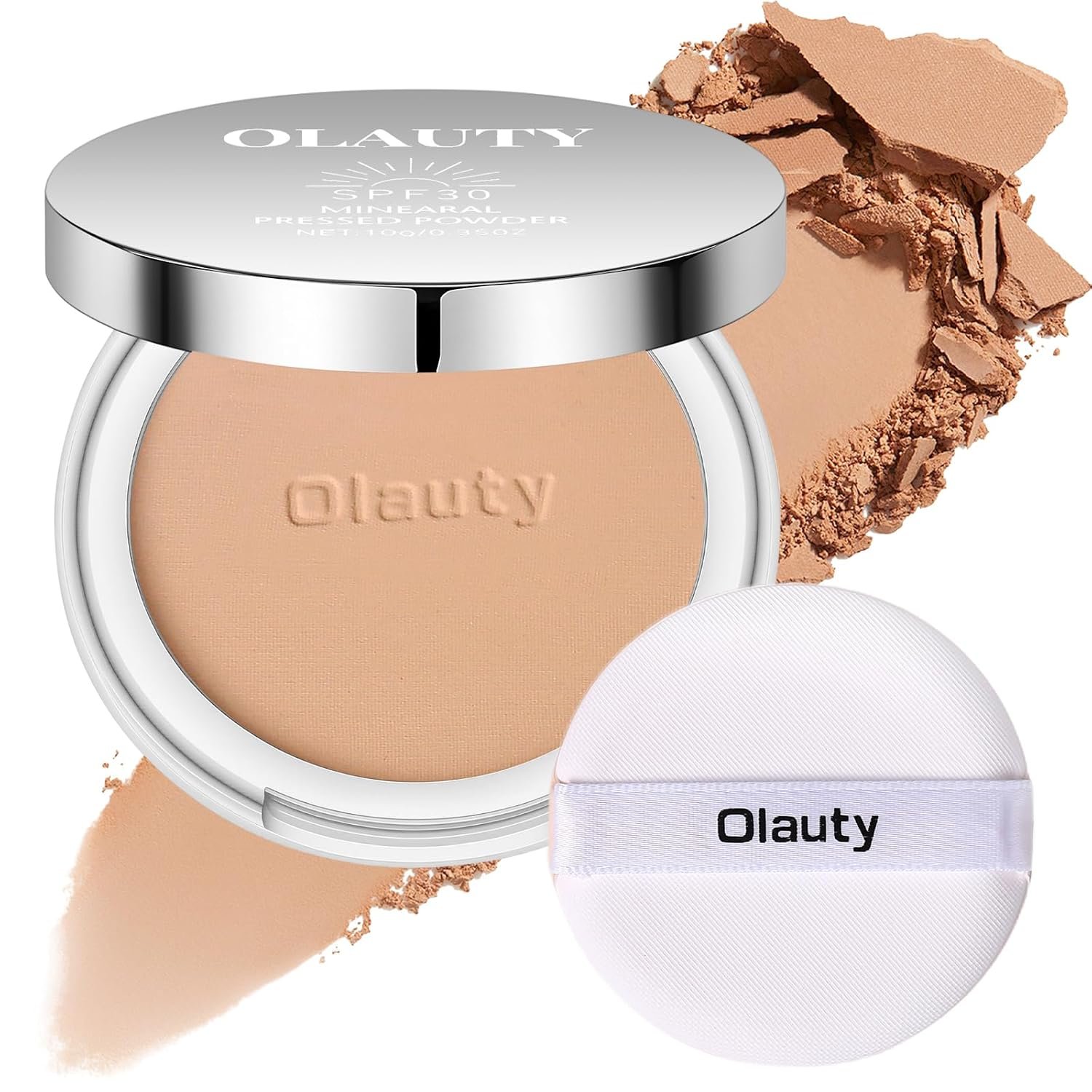 Mineral Powder Foundation with SPF 30+, 4-in-1 Mineral Sunscreen Pressed Powder for Face, Concealer & Finishing Compact Powder Makeup, Light-to-Medium Full Coverage, Matte Oil Control（#1 Medium）