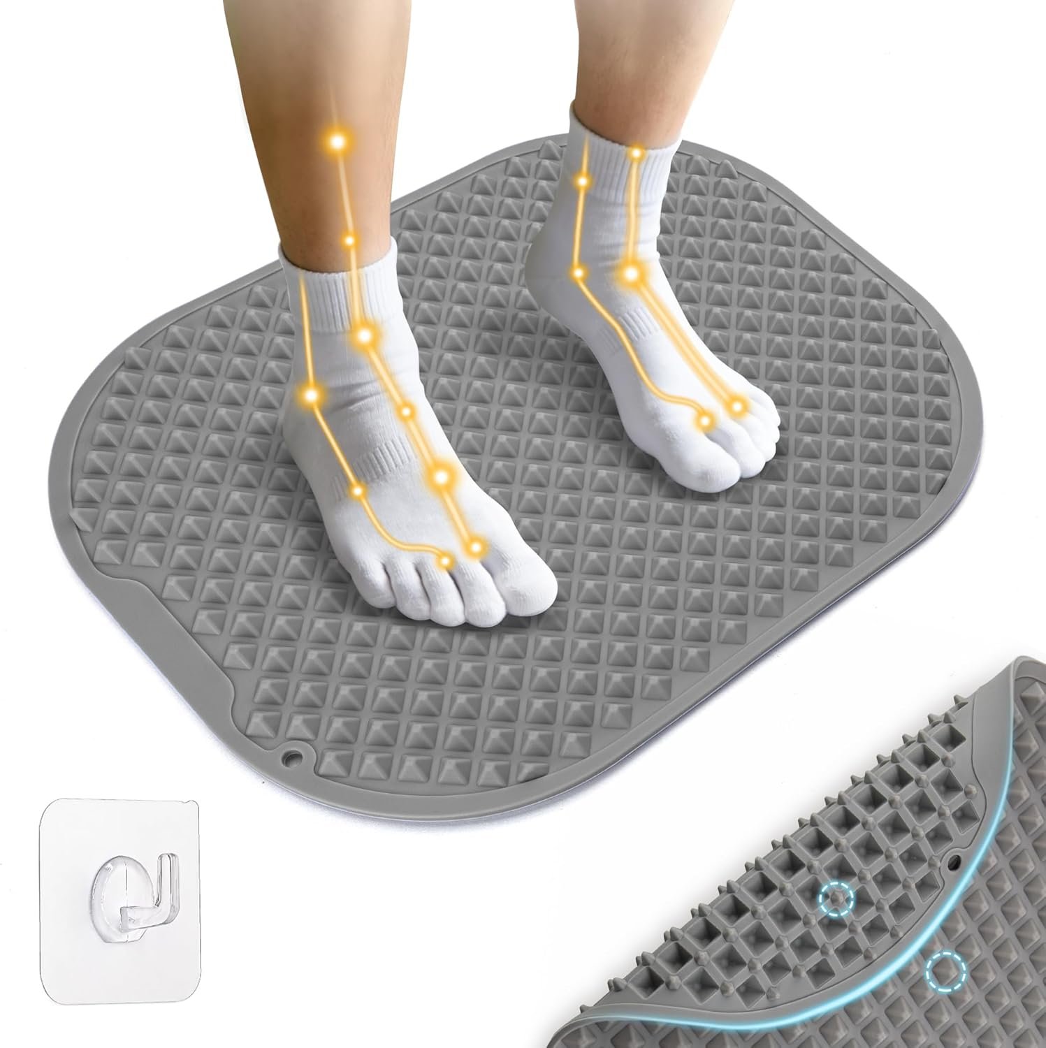 Upgrade Silicone Foot Massager Mat with Dual-Side Usage, Large Reflexology Mat for Feet Relaxation, Foldable Foot Acupressure Mat, Portable Standing Desk Mat for Pain, Fatigue Relief(Gray-L)
