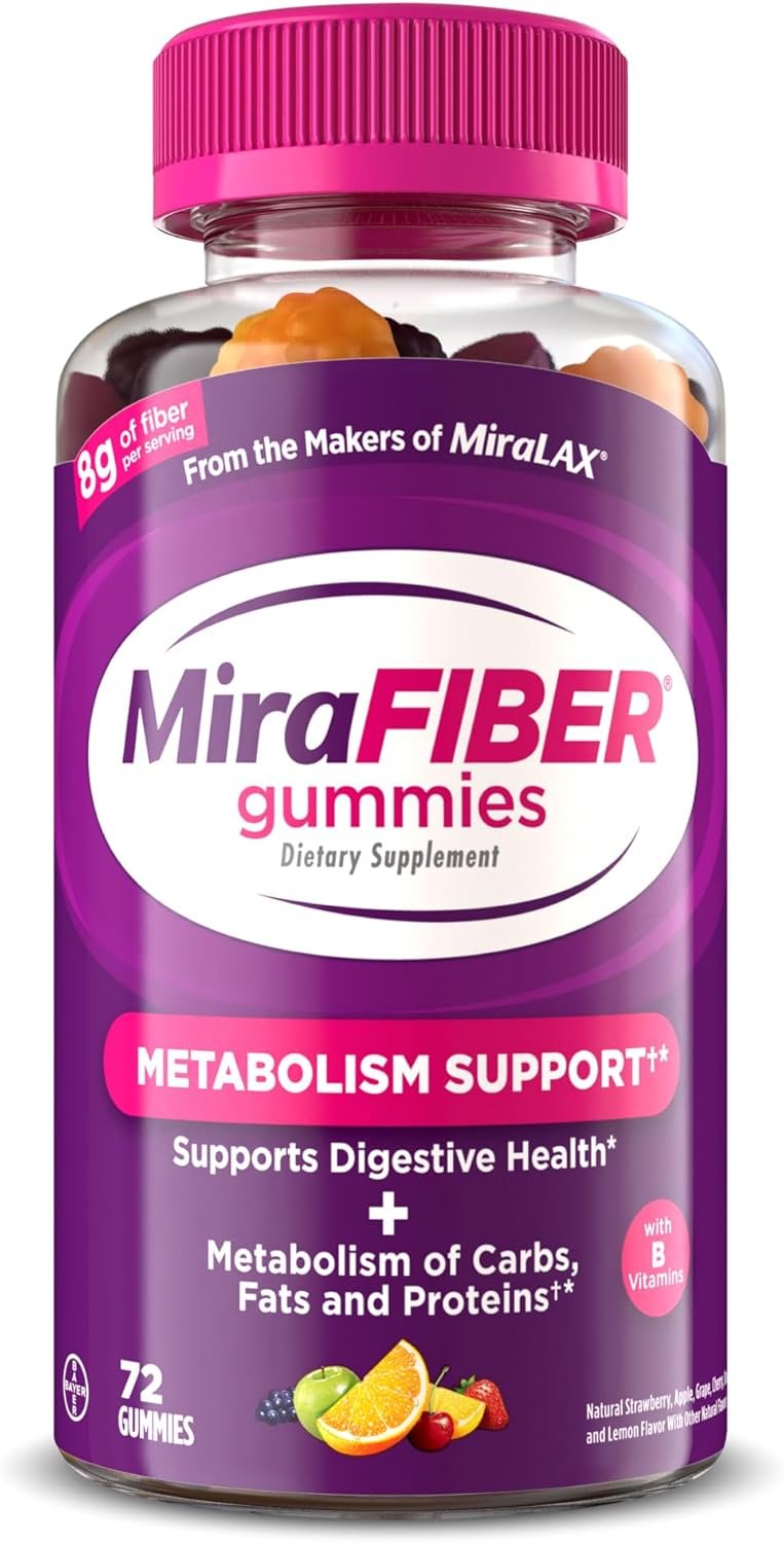 MiraFIBER Gummies, From The Makers of MiraLAX, Fiber to Support Your GLP-1 Journey, 8g Per Serving, Gut Health for Men & Women, Prebiotic Fiber Gummies for Adults, Mixed Fruit Flavor 72Ct