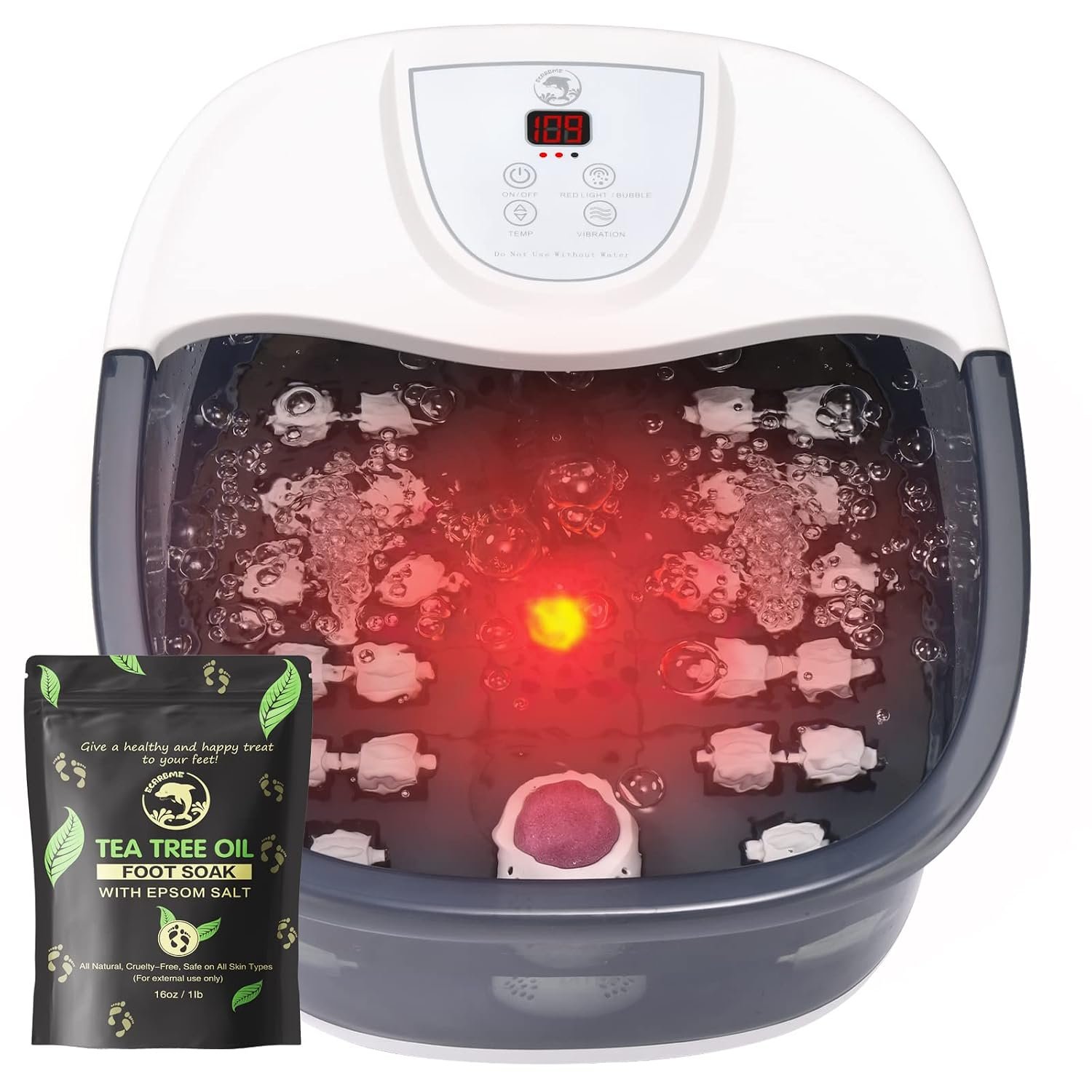 ECARBME Foot Spa Bath Massager with Heat, Foot Soaking Tub with 22 Massage Rollers, Temperature Control, Jets, Bubbles, Epsom Salt and Vibration, Foot Bath soak tub for Relaxation – Grey