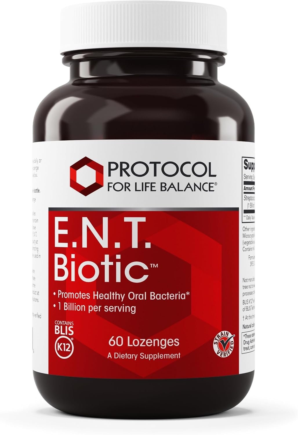 PROTOCOL FOR LIFE BALANCE E.N.T. Biotic – Probiotic Lozenge – Oral & Throat Health* – 1 Billion CFU – Immune Support* – Refrigerate for Live Bacteria – Nut & Soy Free – 60 Lozenges