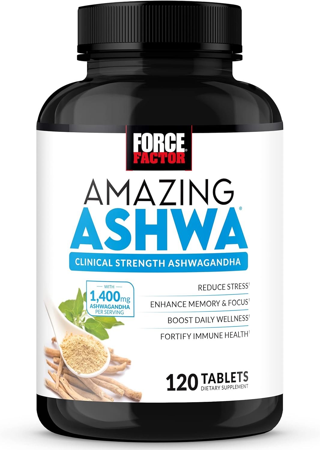 Force Factor Amazing Ashwa, KSM-66 Ashwagandha Supplement for Stress Relief, Focus, Memory, Immune Support, with Vitamins, Minerals & Antioxidants, Cortisol Supplements for Women, 120 Tablets