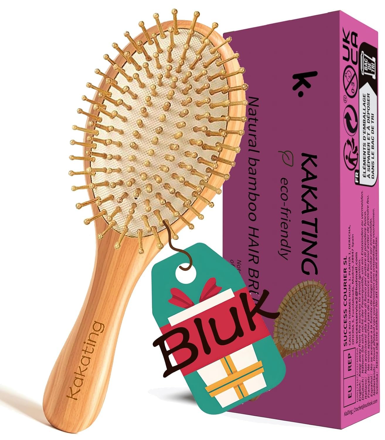 2 Pack Bamboo Hair Brush for Hair Growth | Natural Wooden Hair Brushes Detangling Massaging Scalp (Ellipse, Count, 2)