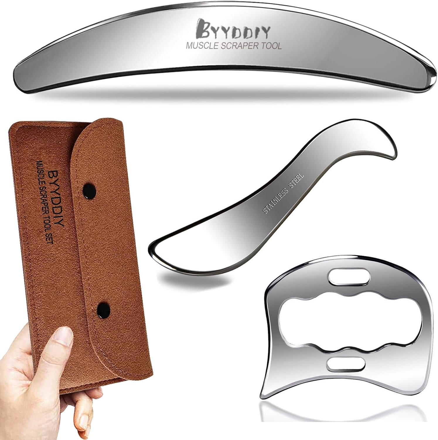 BYYDDIY 3 in 1 Stainless Steel-304 Muscle Scraper Tools Set,Scraping Massage Tools for Physical Therapy,Derma Edge & GuaSha Massage Scraper Tool