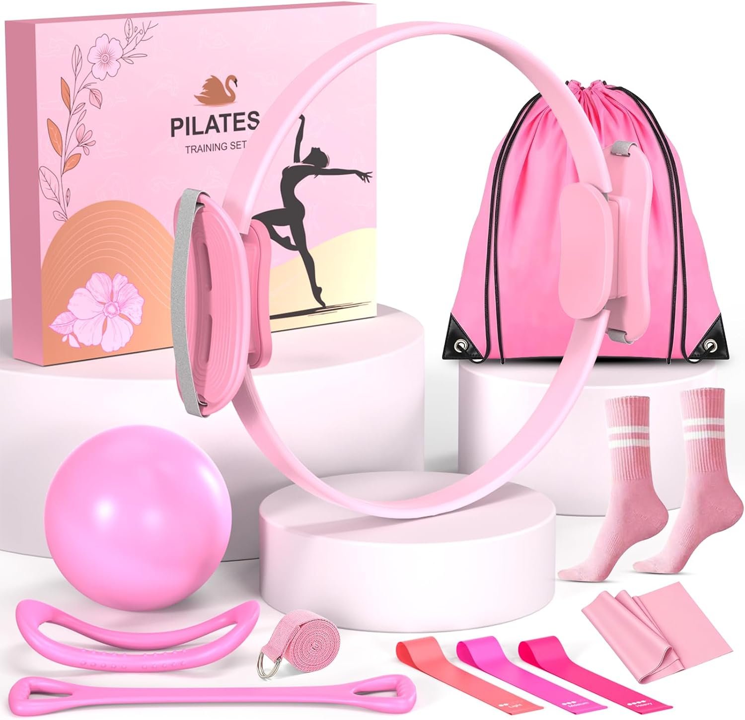 Pilates Equipment Set for Women, Pilates Ring and Ball Set with 15″ Magic Circle & Resistance Bands, Perfect Mother’s Day Gift for Home Workout, Ideal for Beginners and Yogis