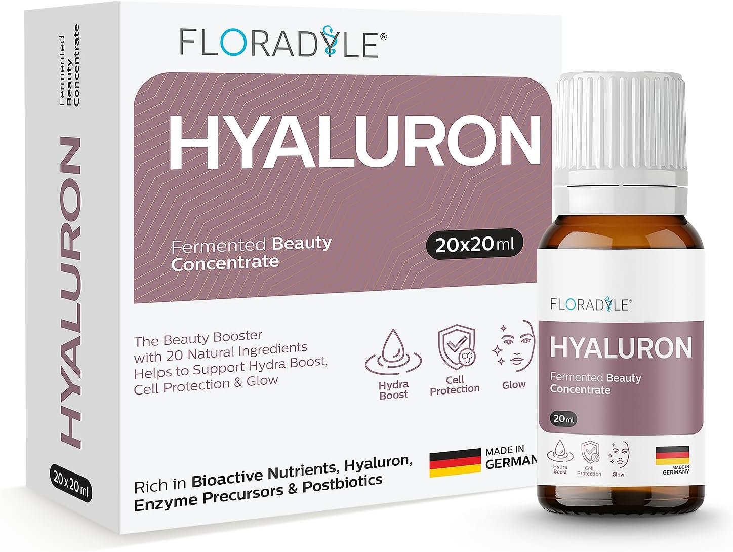 Hyaluron Fermented Beauty Concentrate | 20 Bioactive Nutrients for Deep Hydration, Glow & Cellular Renewal | Immunity Boosting Shot | Vegan & Sugar-Free | 20ml (Pack of 20)