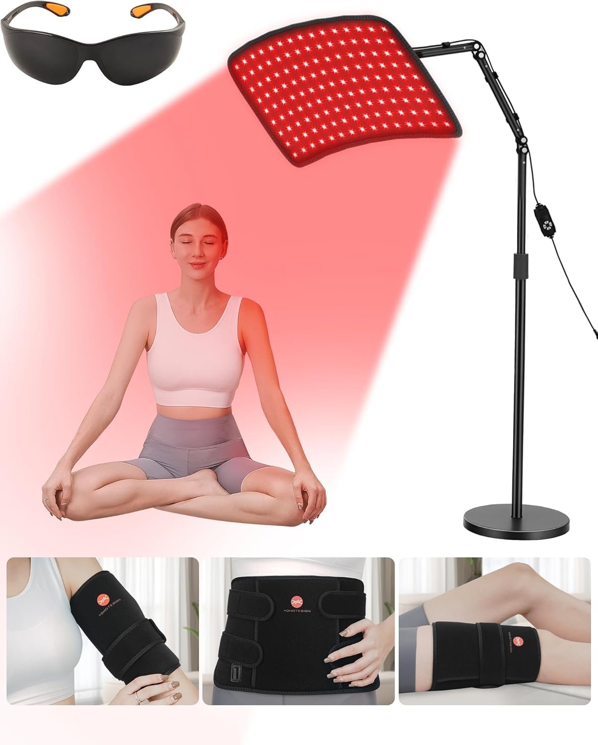 Red Light Therapy for Body, 3 in 1 Infrared Red Light Therapy Lamp with Stand & Wrap, 660nm+850nm, 4 Modes & 6 Timers, Full Body Red Light Panel at Home for Beauty Recovery Relaxation