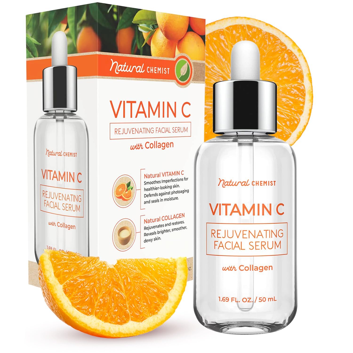 Natural Chemist Vitamin C Serum With Collagen – Dermatologist Tested, Skin Brightening, Anti-Aging, Acne Treatment, Fades Dark Spots, Cruelty Free Korean Skin Care For All Skin Types – 1.69 oz