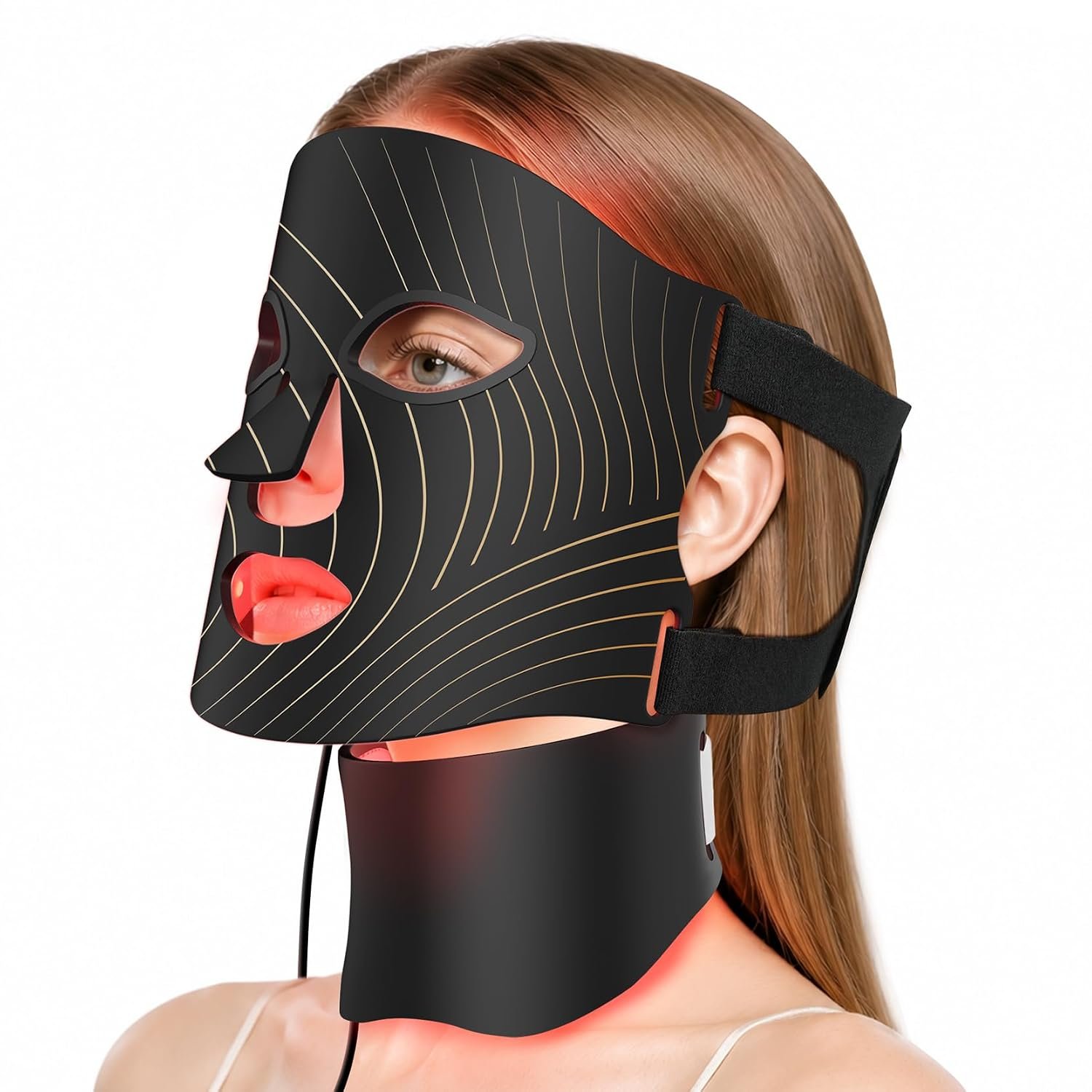 ONLUKY Red Light Therapy for Face,LED Face Mask Light Therapy with Neck Device,103 3-in-1 Light Beads,Remoter Rechargeable,Timing Function,Infrared Red Light Therapy Mask for Home