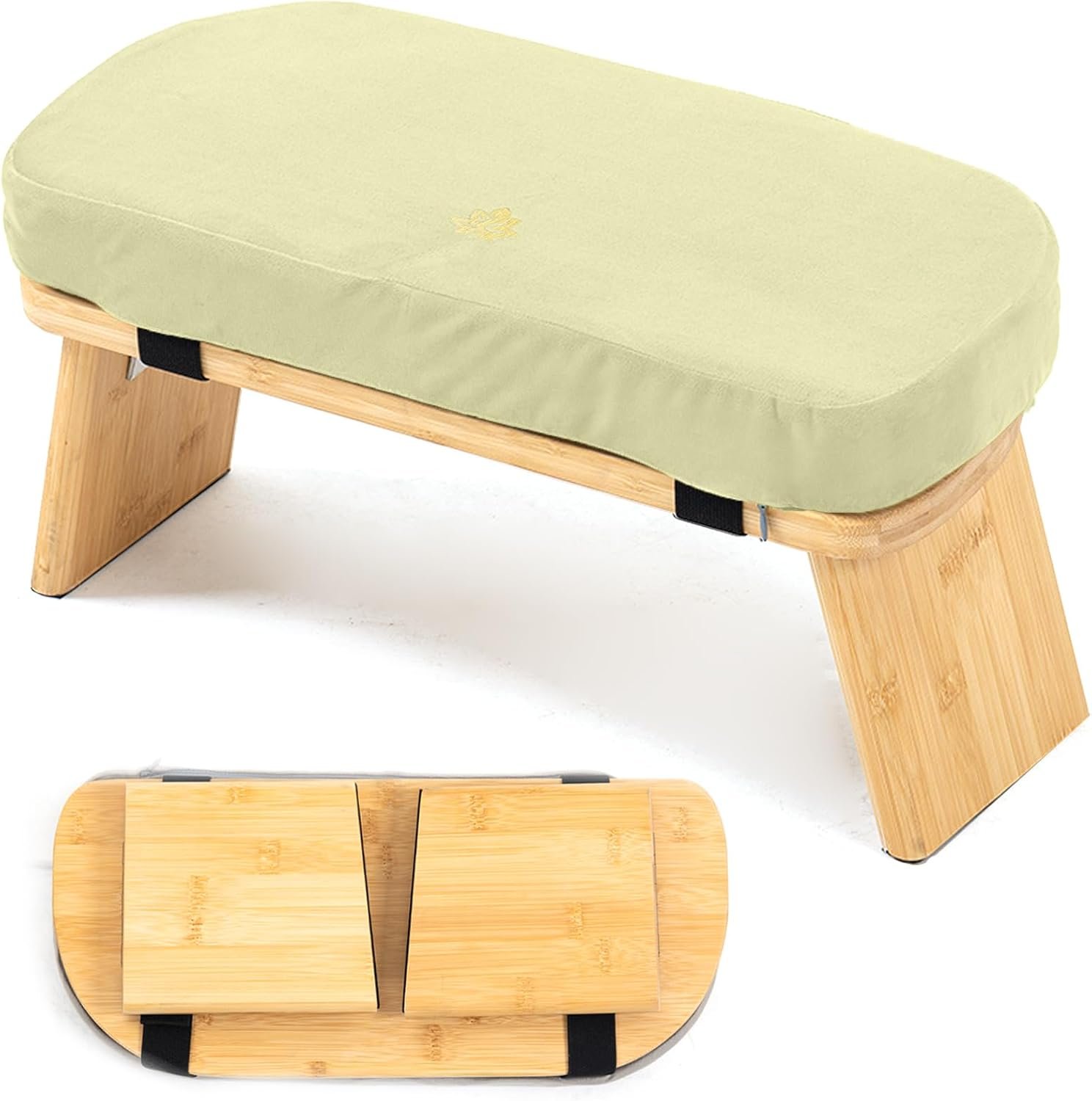 Meditation Bench, Bamboo Meditation Stool, Folding Kneeling Meditation Bench, Seiza Prayer Bench (Beige)