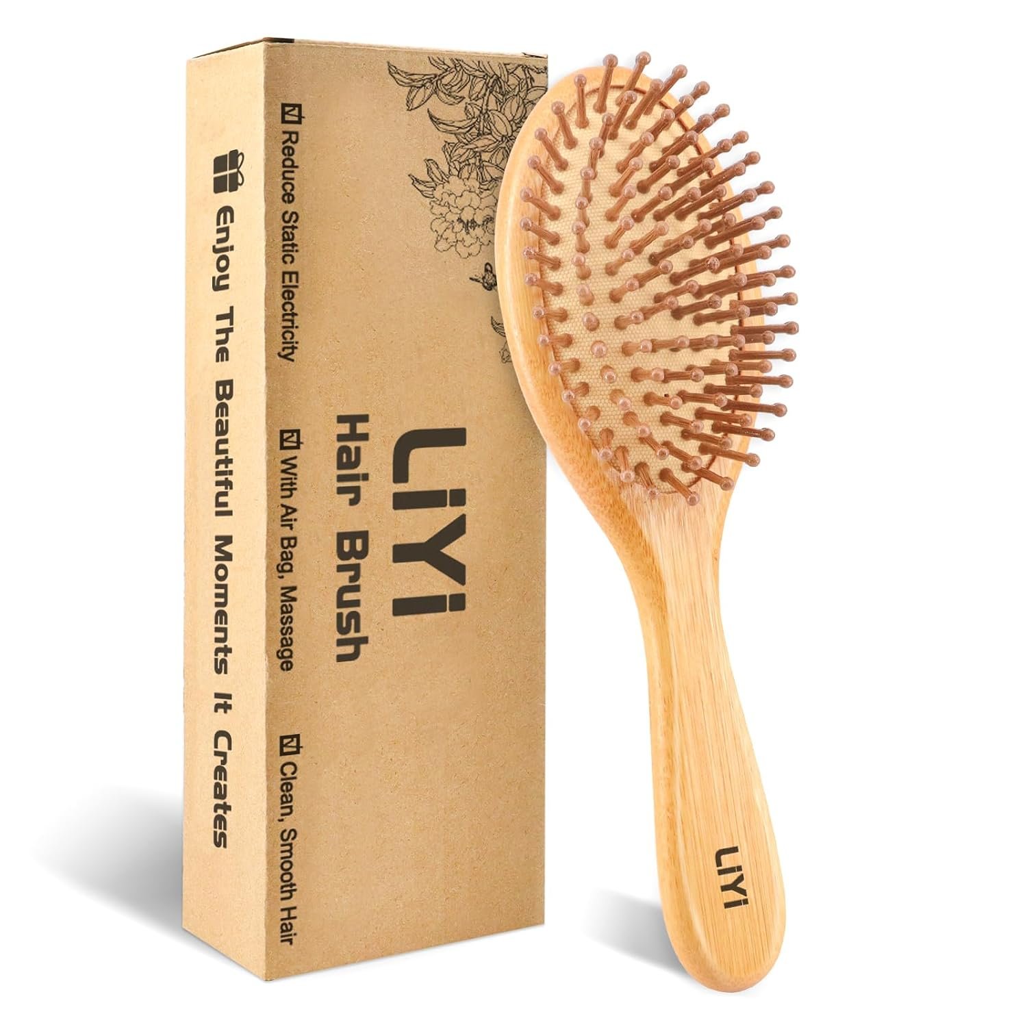 LIYI Bamboo Hair Brush for Hair Growth – Natural Bamboo Bristles Wooden Paddle Brush, Scalp Massage & Detangling for Women, Men & Kids, All Hair Types, Ergonomic Handle