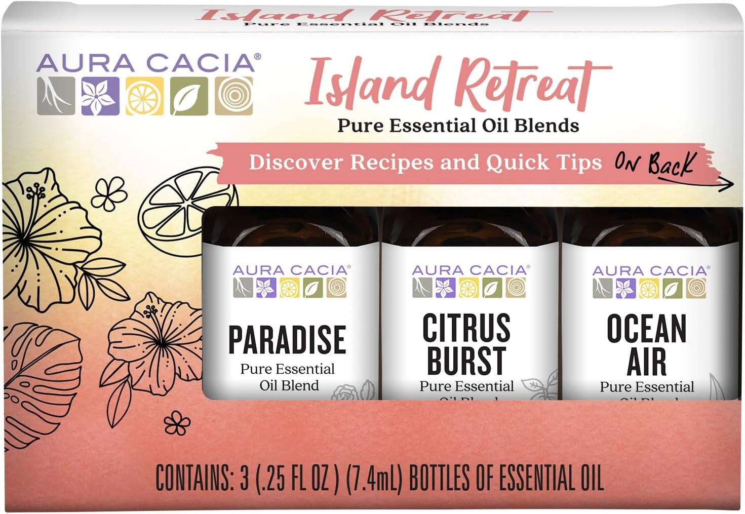 Aura Cacia Island Retreat Essential Oil Kit – Light Aroma, No Synthetic Fragrances