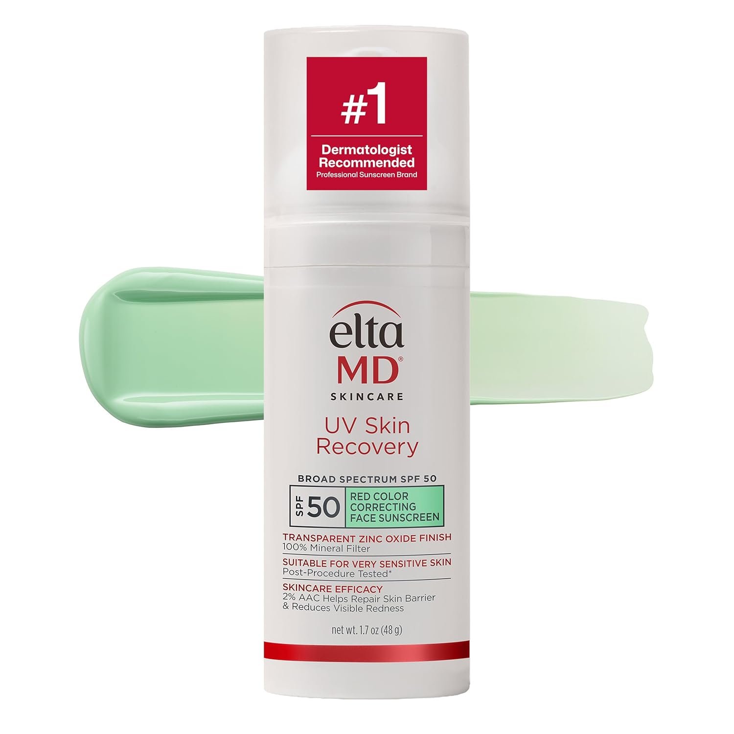 EltaMD UV Skin Recovery Green Tint All Mineral, Redness Reduction, Sensitive Skin Face Sunscreen SPF 50