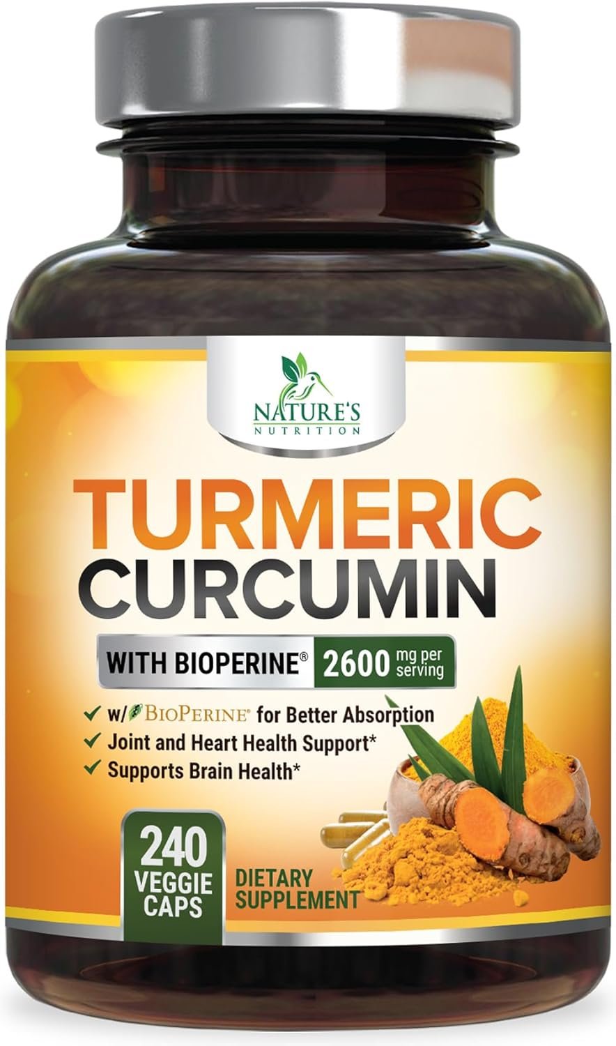 Turmeric Curcumin Supplement – 2400mg Organic Turmeric Per Serving – 95% Curcuminoids & BioPerine Black Pepper Extract for Best Absorption – Natural Vegan Joint Support, Bottled in USA – 240 Capsules