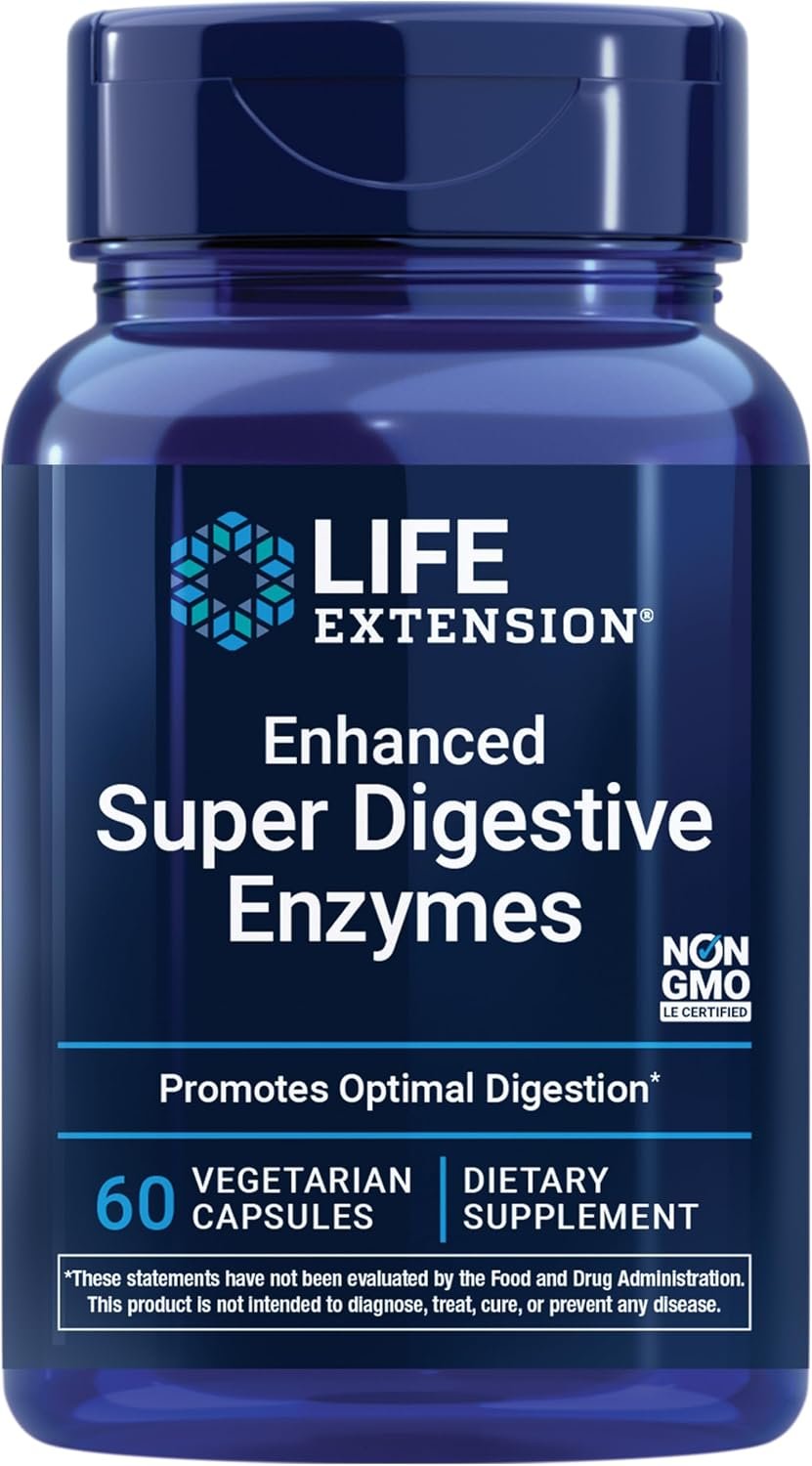 Life Extension Enhanced Super Digestive Enzymes, Supports Digestion, Comfort, digesting Plant-Based Foods, Non-GMO, Vegetarian, 60 Capsules