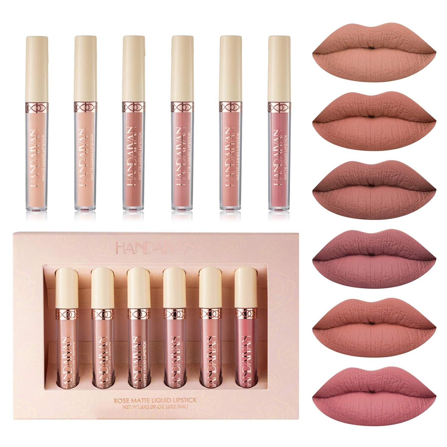 6Pcs Nude Matte Liquid Lipstick Set, Waterproof Long Lasting Non-Stick Cup Nude Lipstick 24 Hour Not Fade Matte Lipstick Professional Lip Gloss Mother’s Day Makeup Gifts for Women