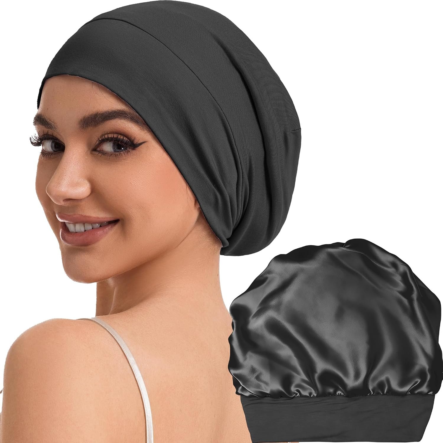 100% Mulberry Silk Lined Bonnet for Sleeping Women Men, Bonnets for Curly Hair,Braid Sleep Cap Black Womens,Not Satin